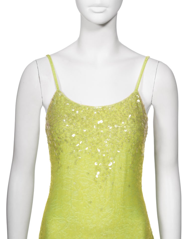 Chanel by Karl Lagerfeld Embellished Lime Green Velvet Dress and Jacket, SS 1997