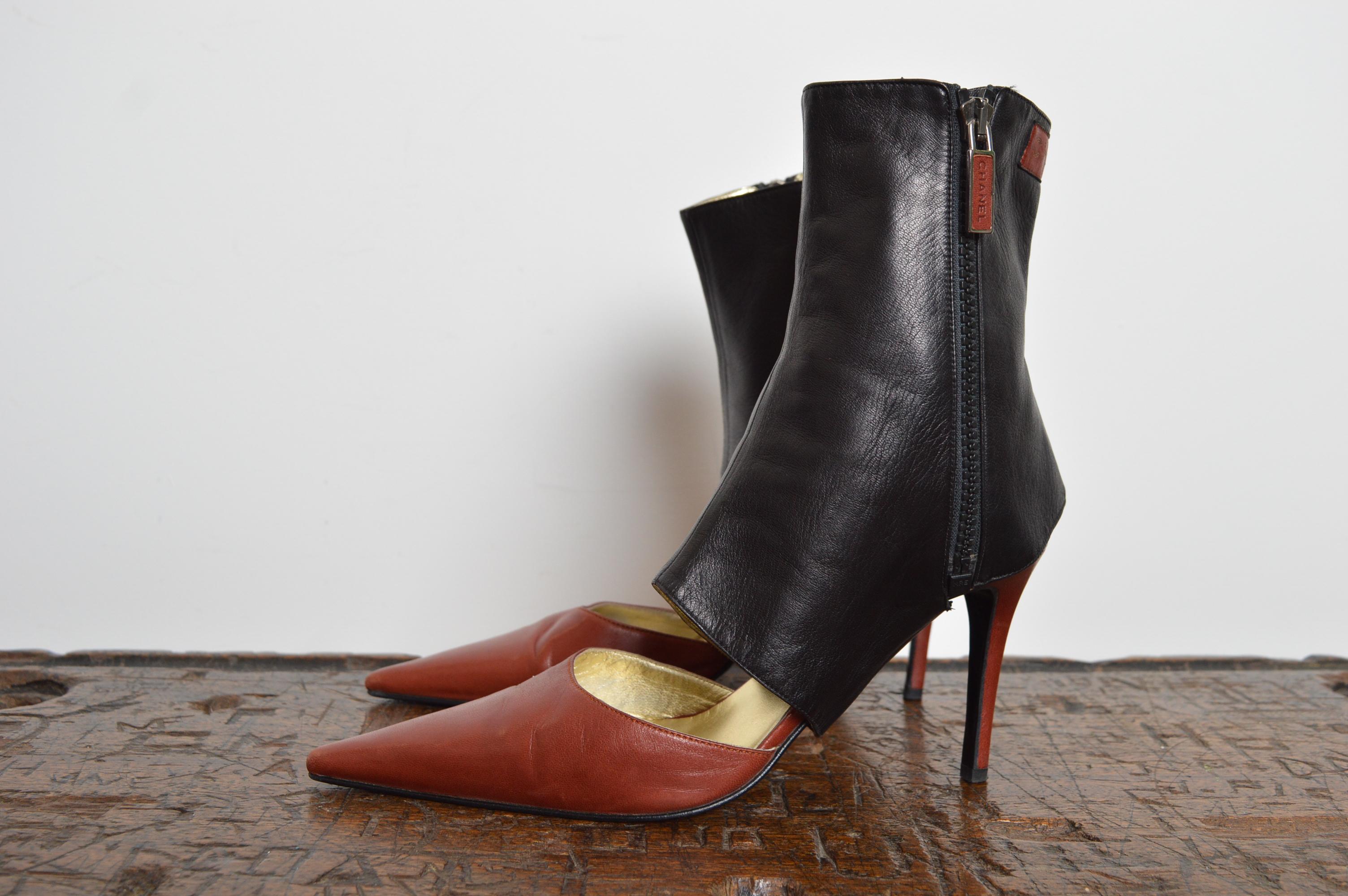 Women's CHANEL by Karl Lagerfeld extremely rare Black Red Motorcycle Pointed Court Shoes For Sale