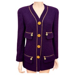 Chanel by Karl Lagerfeld F/W 1992 purple tweed jacket logomania