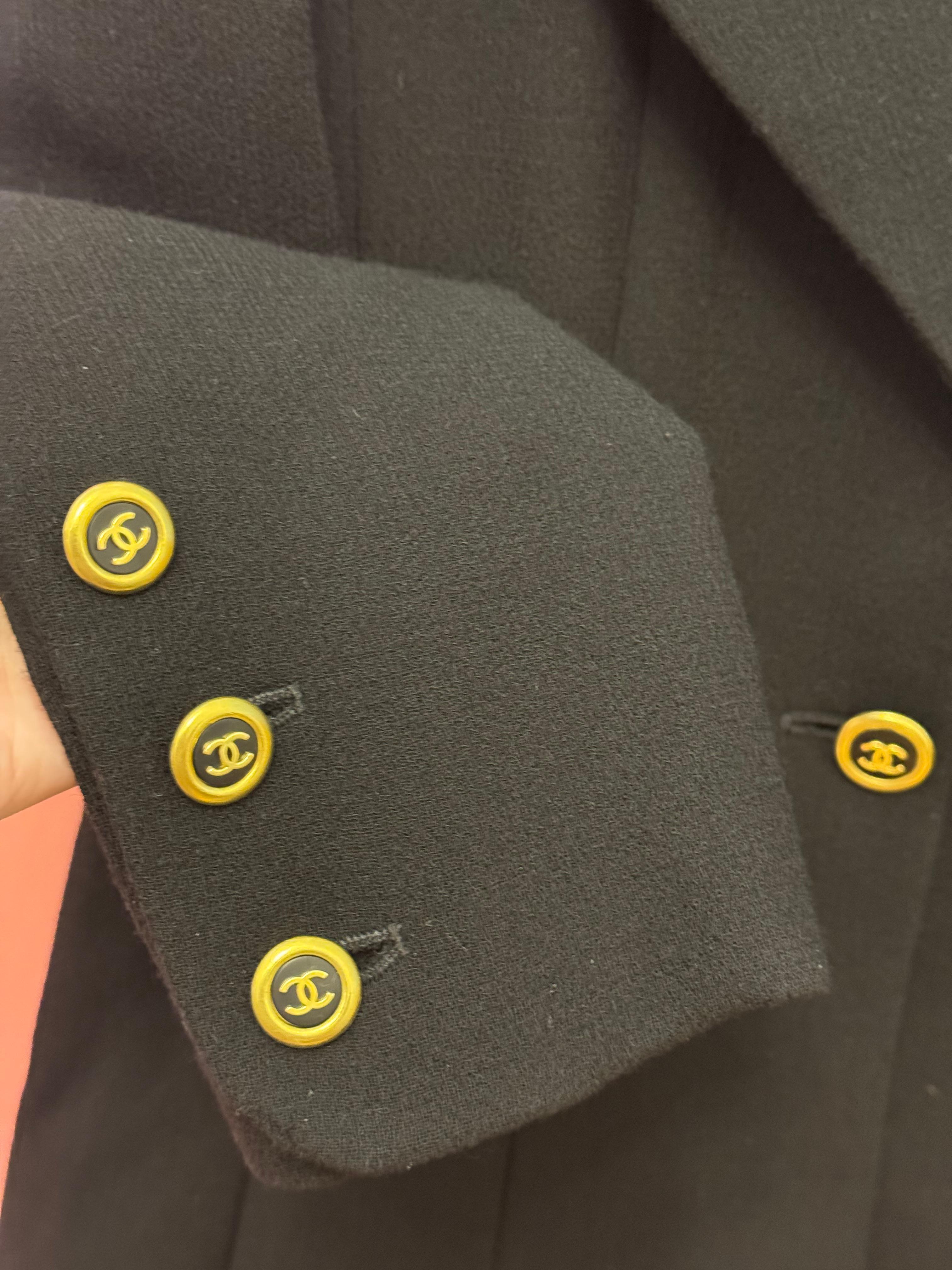 Chanel by Karl Lagerfeld F/W 1994 black jacket logo buttons For Sale 6