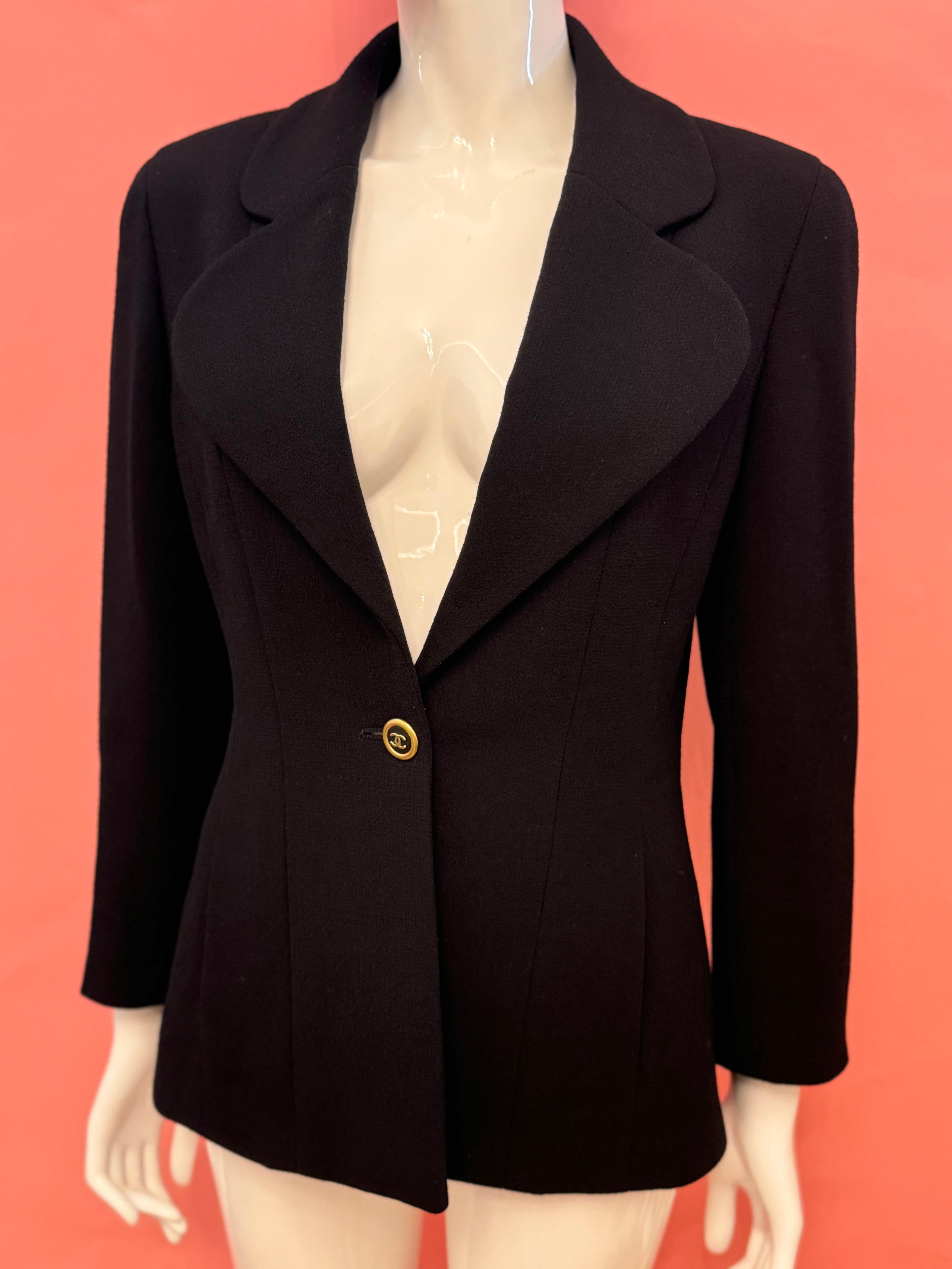 Black Chanel by Karl Lagerfeld F/W 1994 black jacket logo buttons For Sale