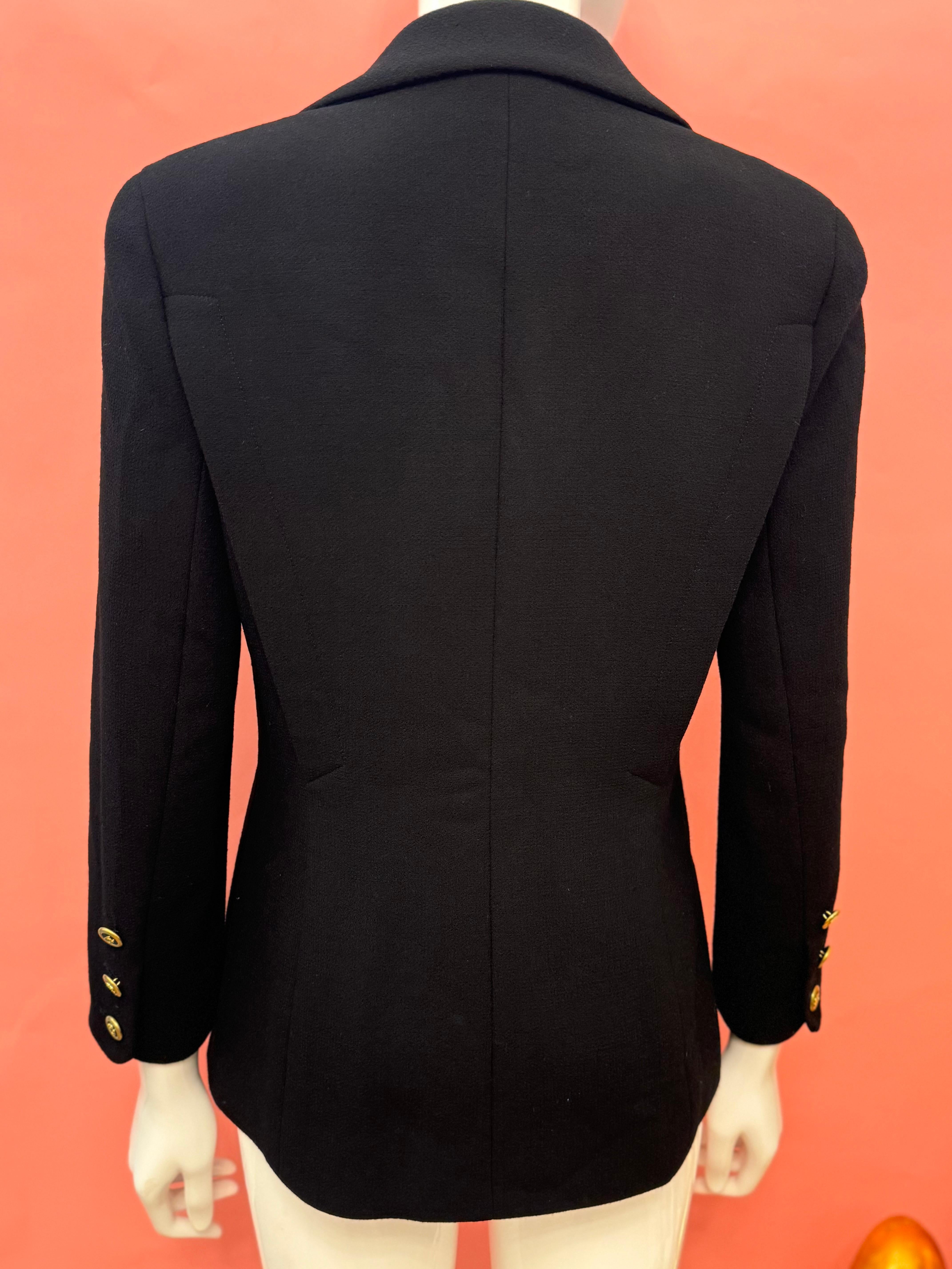 Chanel by Karl Lagerfeld F/W 1994 black jacket logo buttons For Sale 1