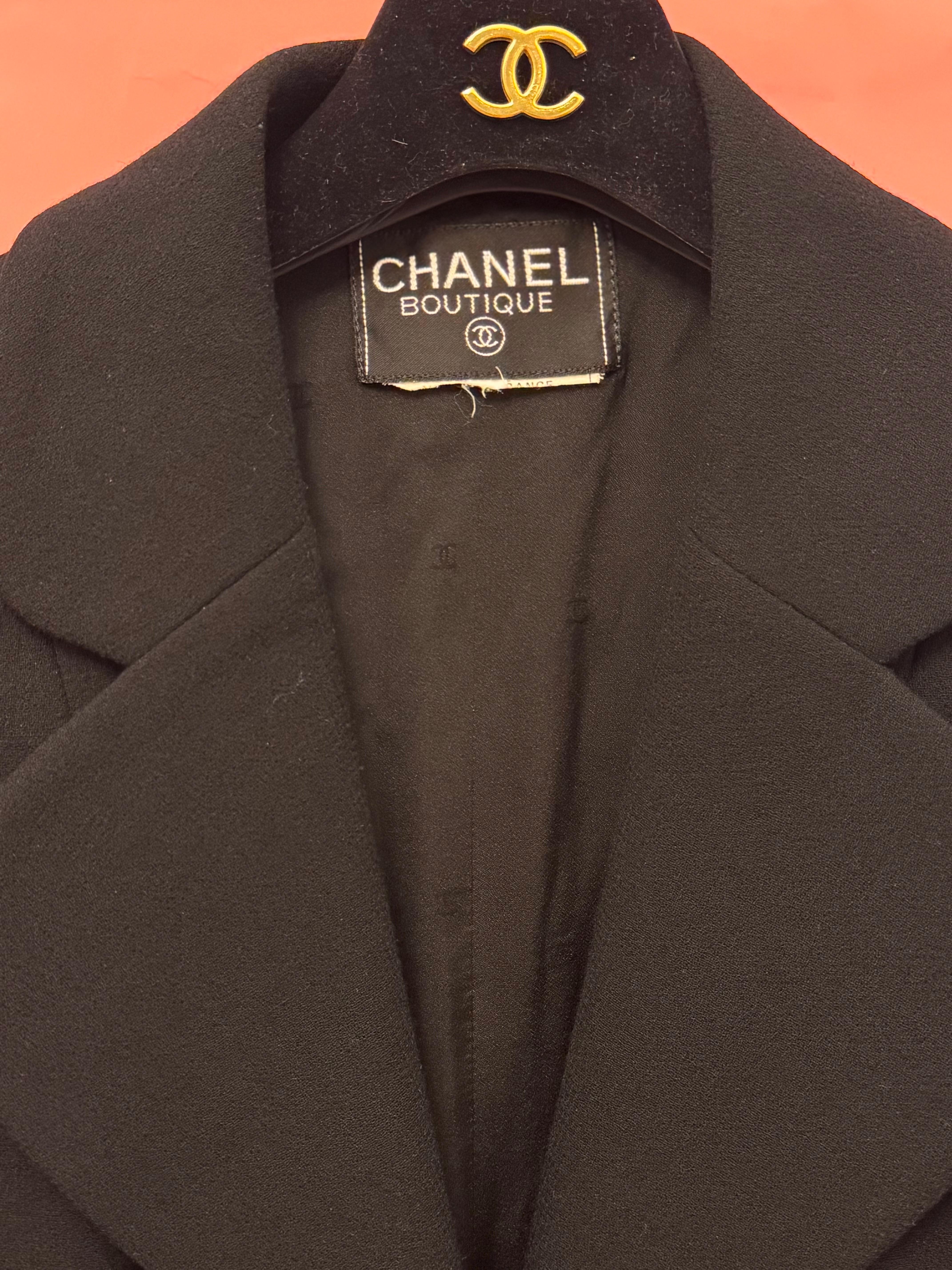 Chanel by Karl Lagerfeld F/W 1994 black jacket logo buttons For Sale 4