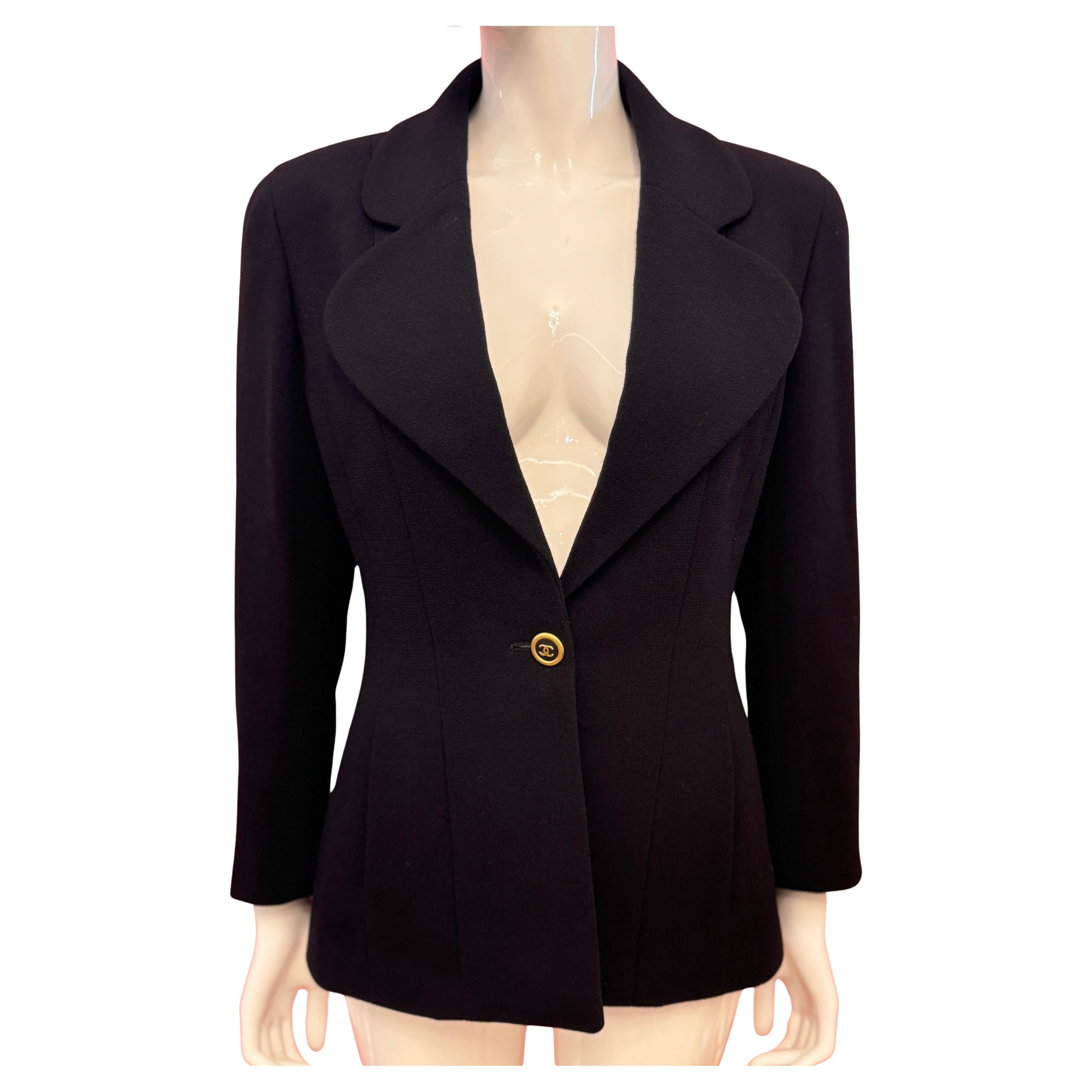 Chanel by Karl Lagerfeld F/W 1994 black jacket logo buttons For Sale
