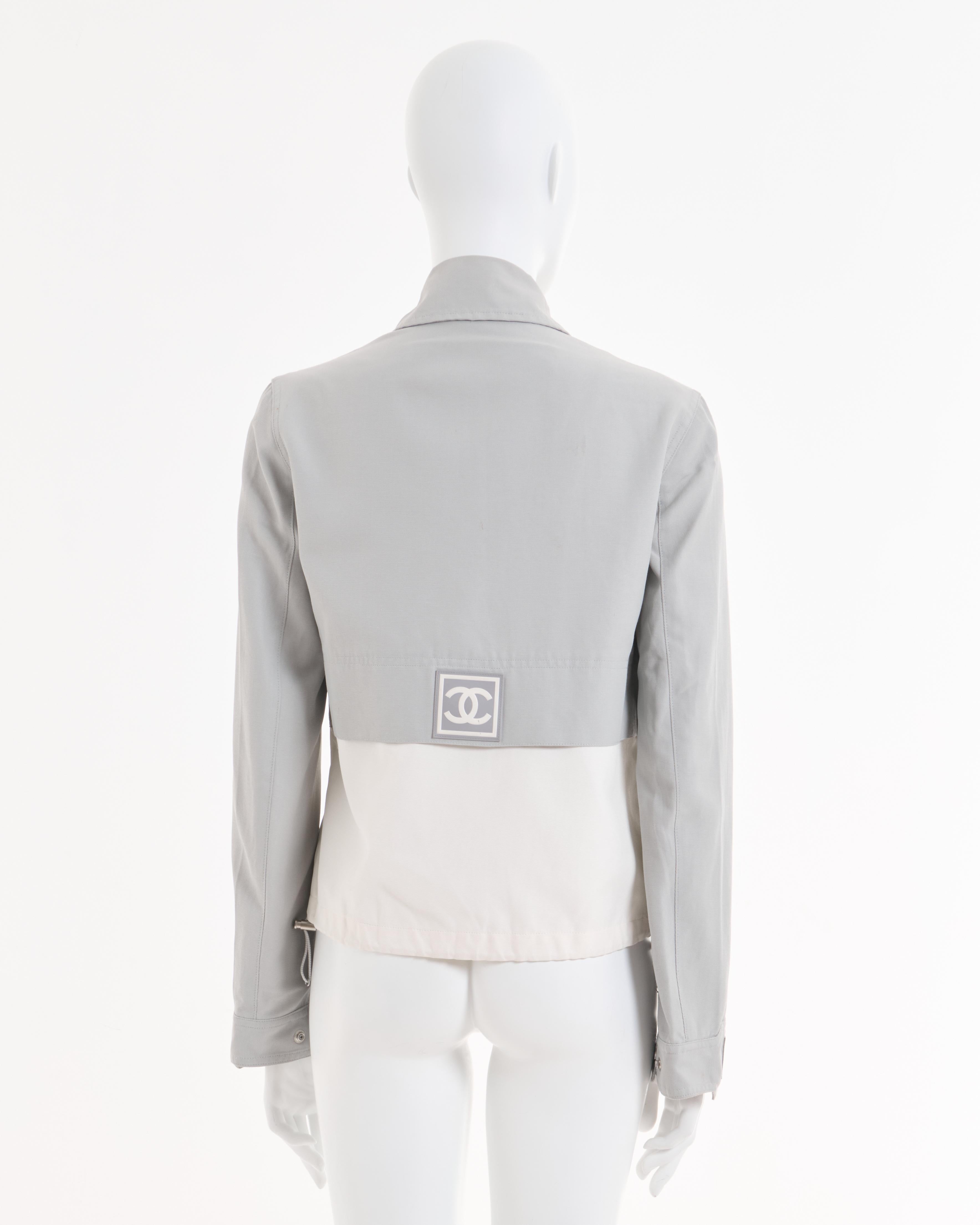 Women's Chanel by Karl Lagerfeld F/W 2001 Dove gray and white zip-up sport jacket  For Sale
