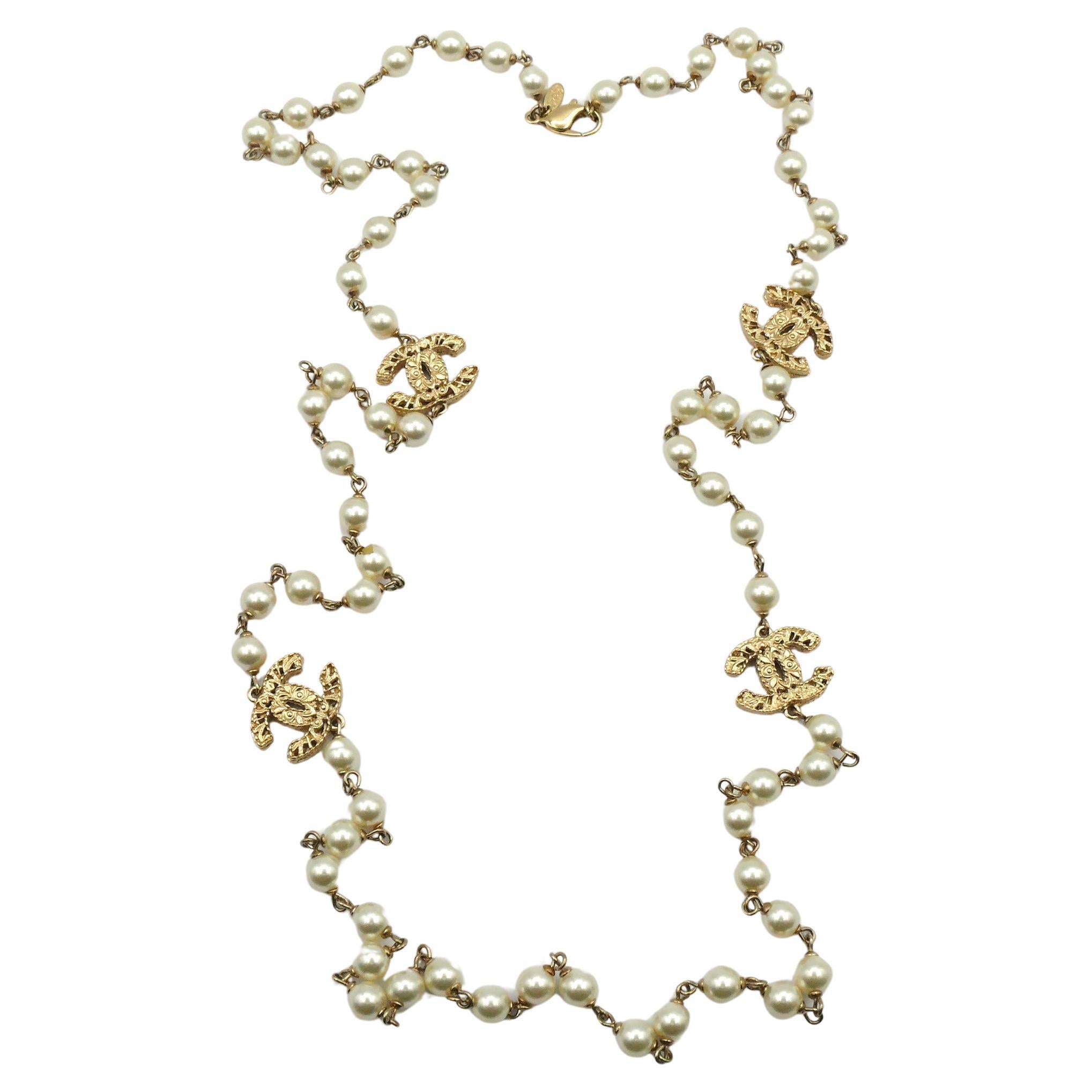 CHANEL by KARL LAGERFELD Faux Pearl CC Logo Necklace, 2008 For Sale