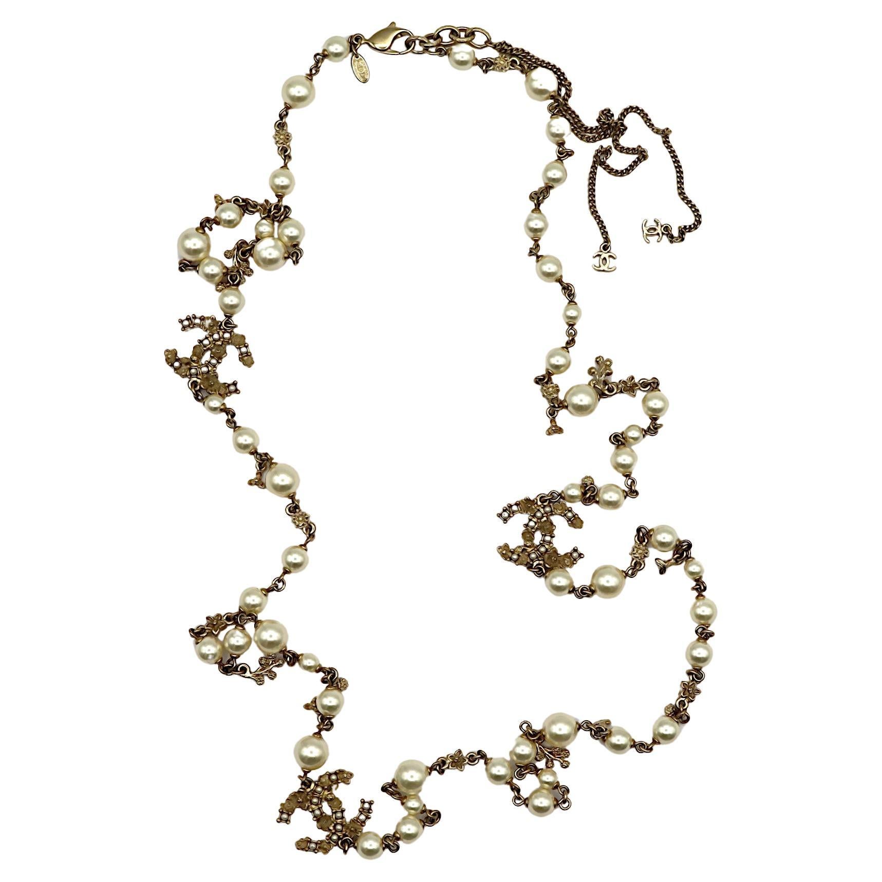 CHANEL by KARL LAGERFELD Faux Pearl CC Logo Necklace, 2012 For Sale