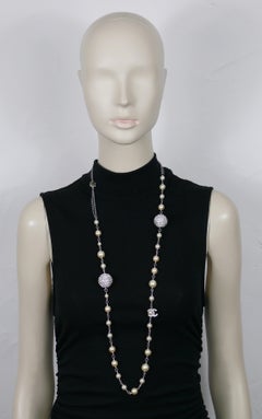 CHANEL by KARL LAGERFELD Faux Pearl Crystal Balls CC Logo Necklace, 2014