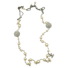 CHANEL by KARL LAGERFELD Faux Pearl Crystal Balls CC Logo Necklace, 2014