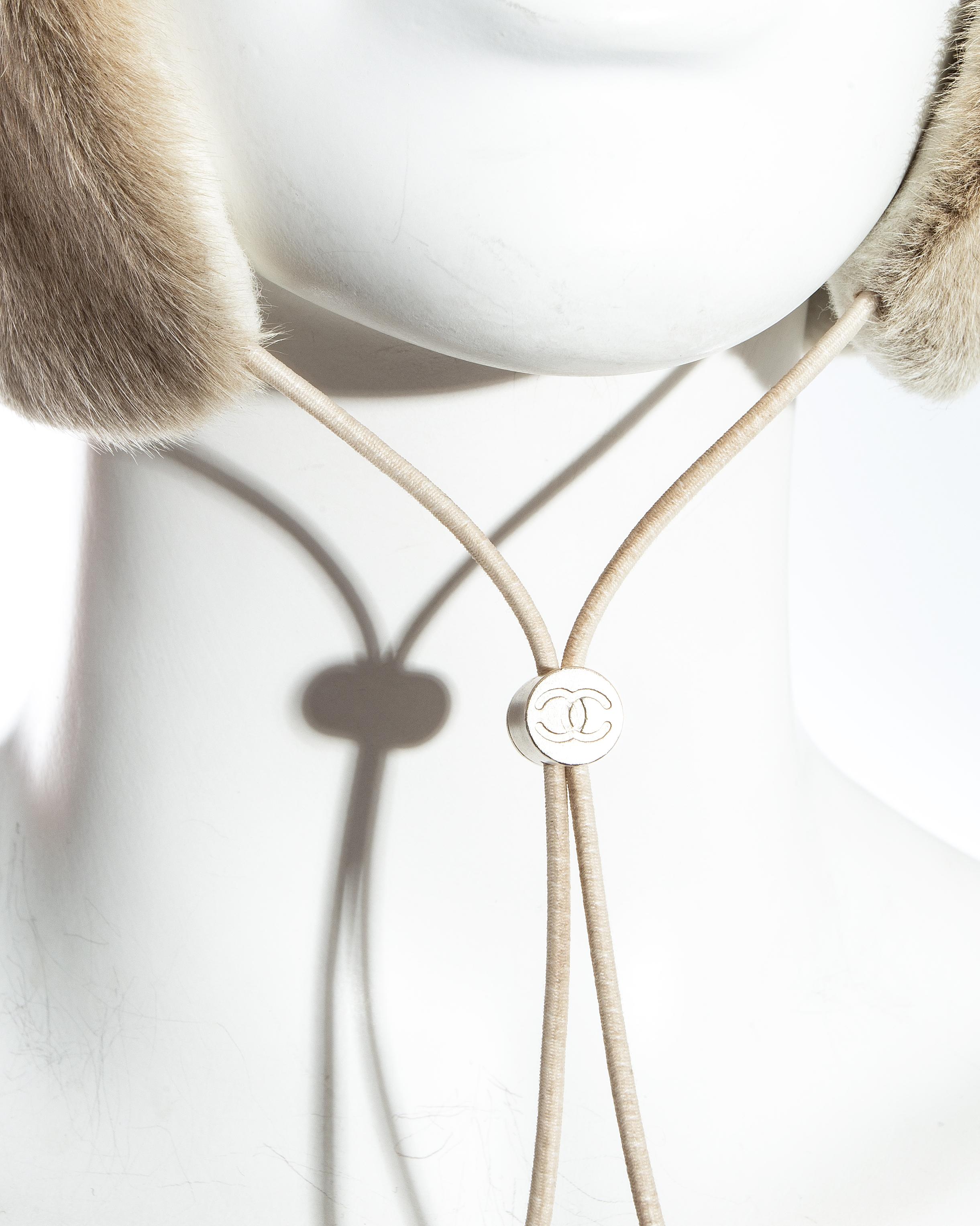 Beige Chanel by Karl Lagerfeld fawn fur trapper hat, fw 2001