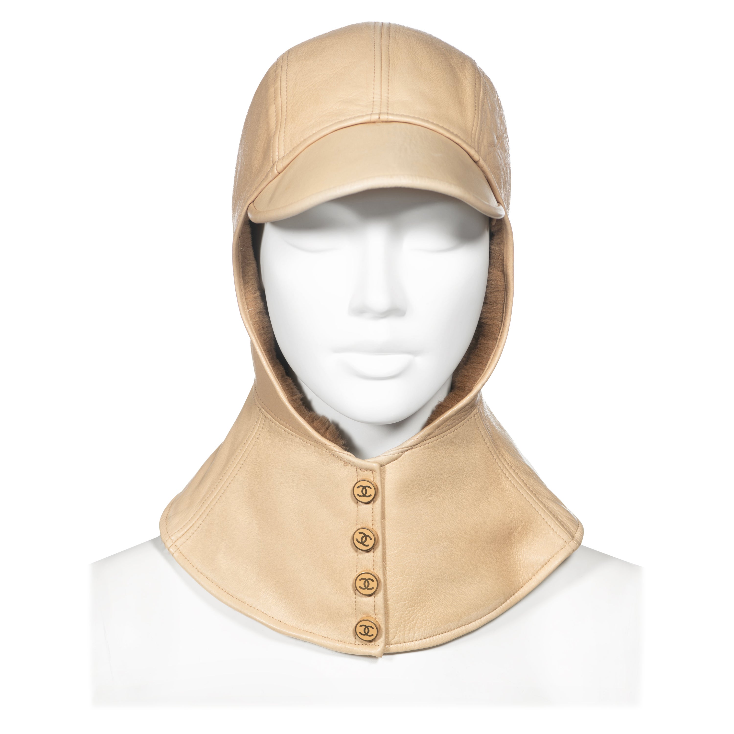 Chanel by Karl Lagerfeld Fur-Lined Lambskin Leather Hat with Neck Flap, fw 2001