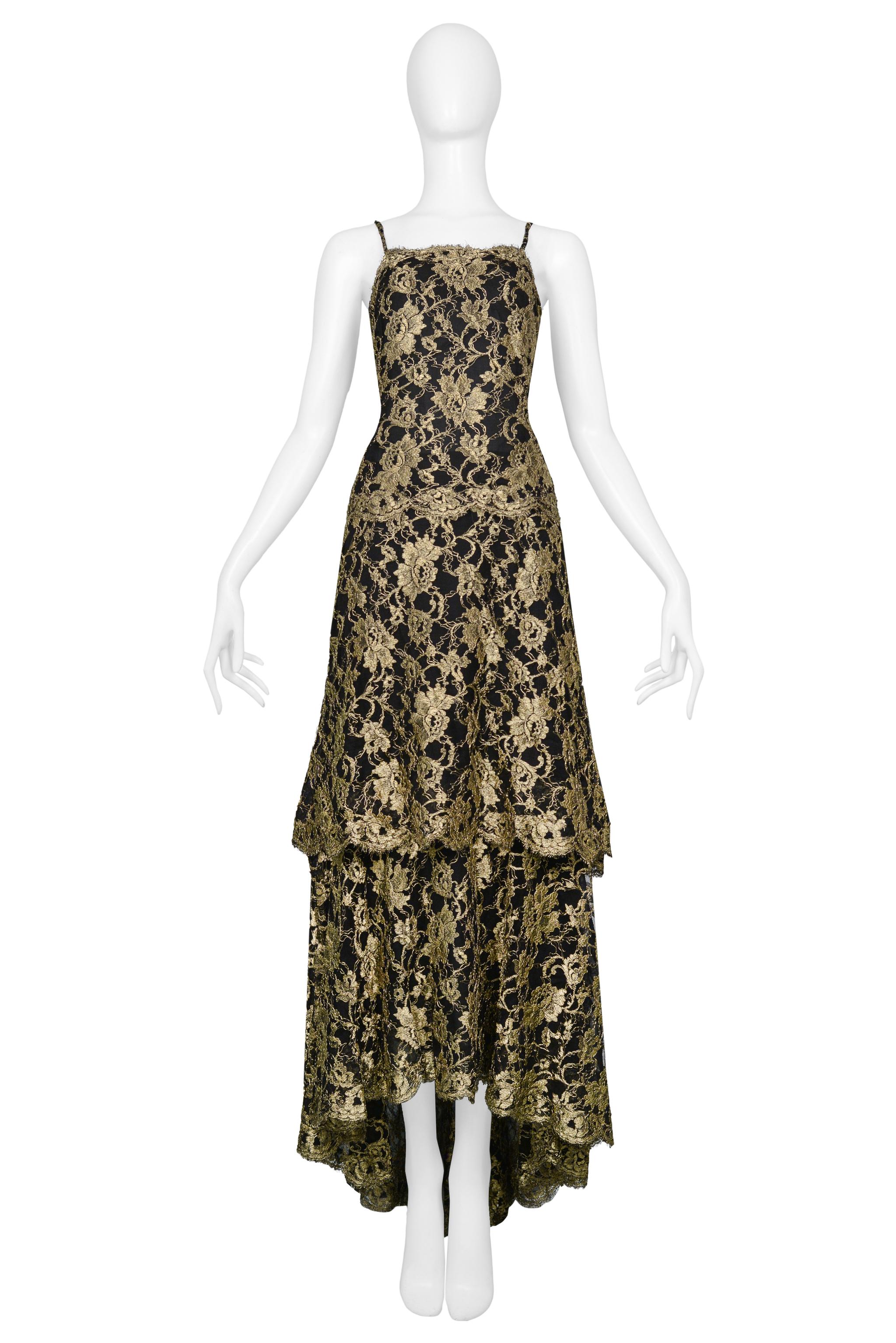 Chanel By Karl Lagerfeld Gold & Black Lace Evening Gown 1986 In Excellent Condition In Los Angeles, CA
