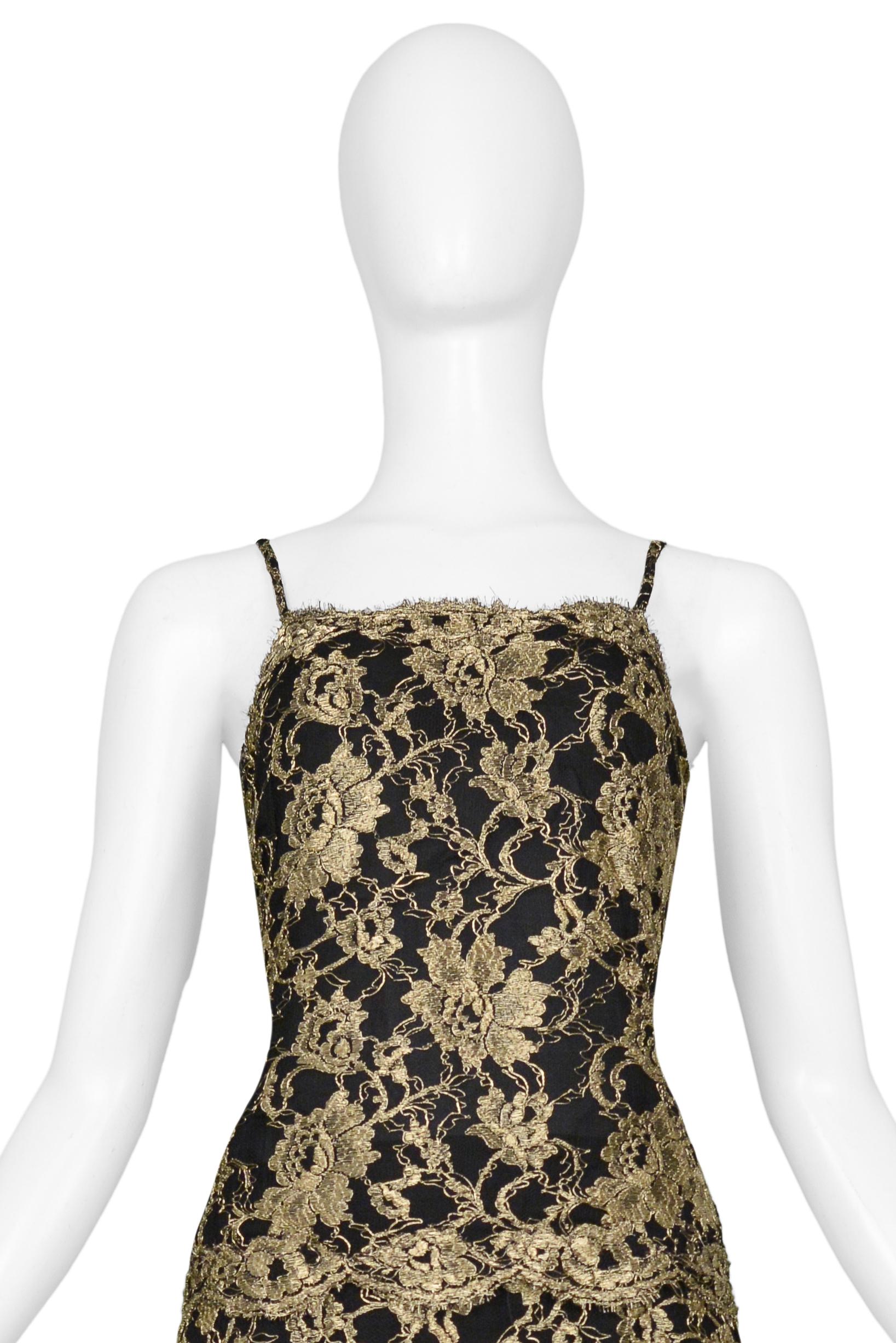 Women's Chanel By Karl Lagerfeld Gold & Black Lace Evening Gown 1986