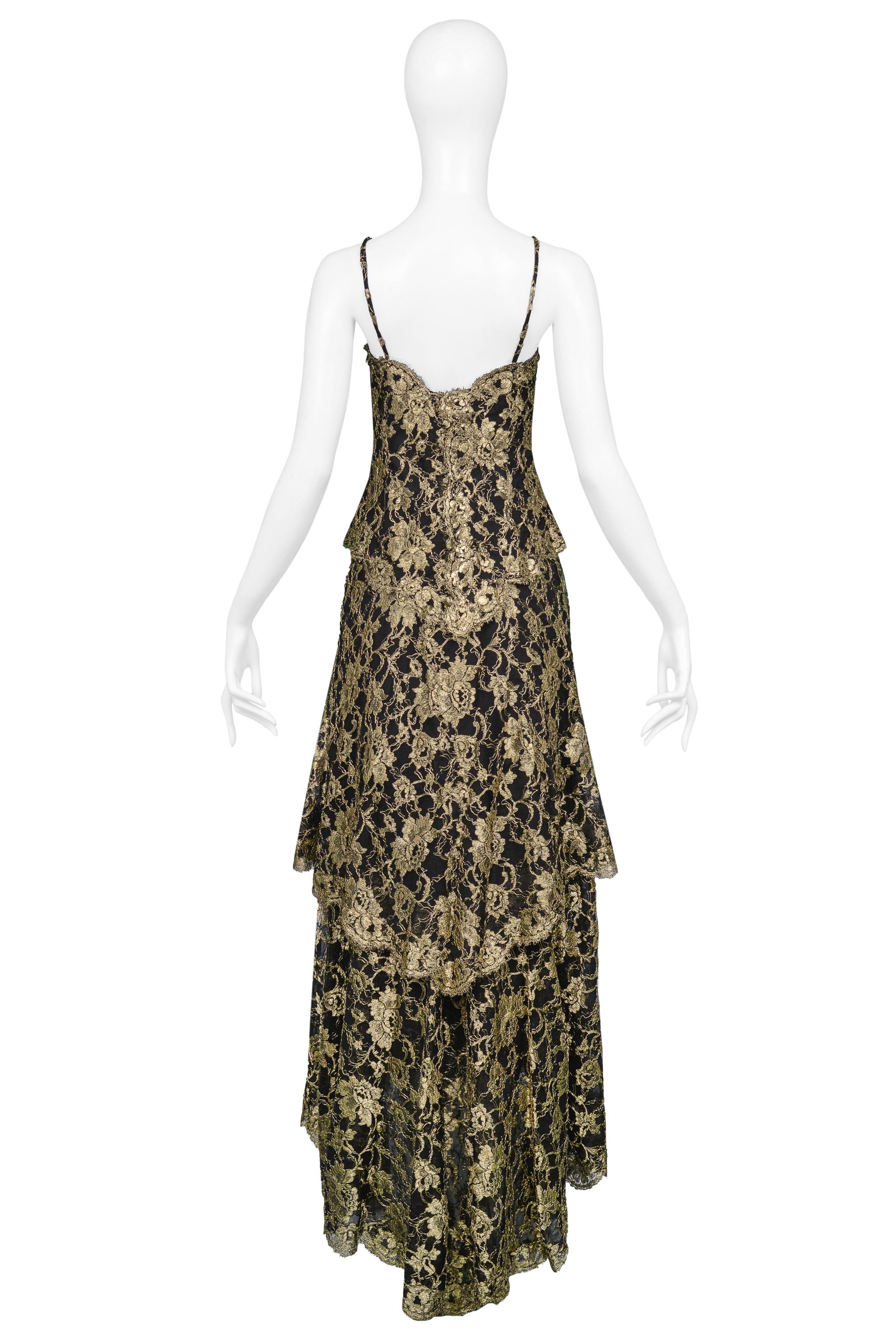 Chanel By Karl Lagerfeld Gold & Black Lace Evening Gown 1986 4