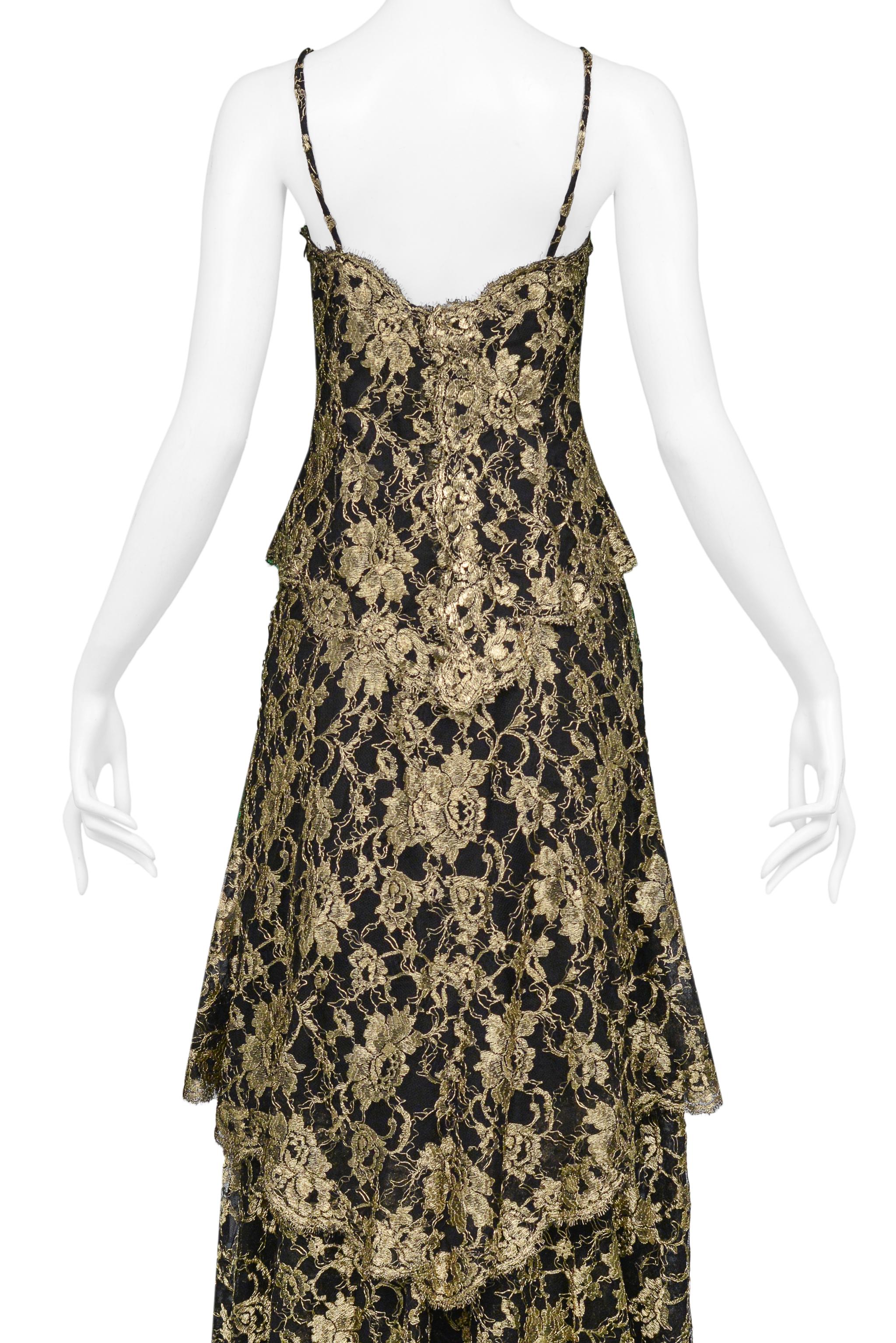 Chanel By Karl Lagerfeld Gold & Black Lace Evening Gown 1986 5