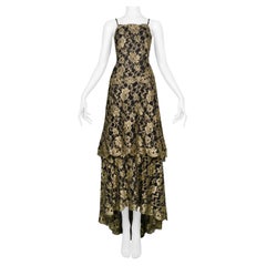 Chanel by Karl Lagerfeld Abendkleid aus goldener und schwarzer Spitze 1986