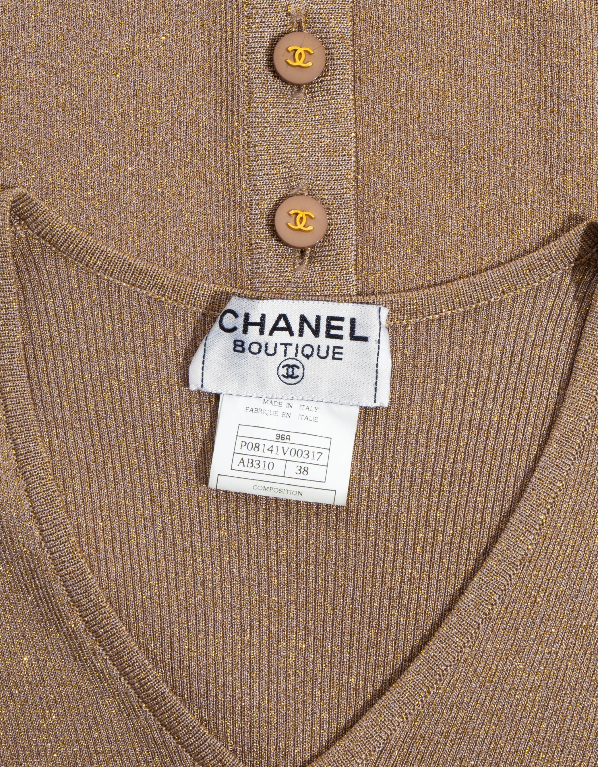 Chanel par Karl Lagerfeld - Robe t-shirt en lurex doré, automne-hiver 1996 en vente 5