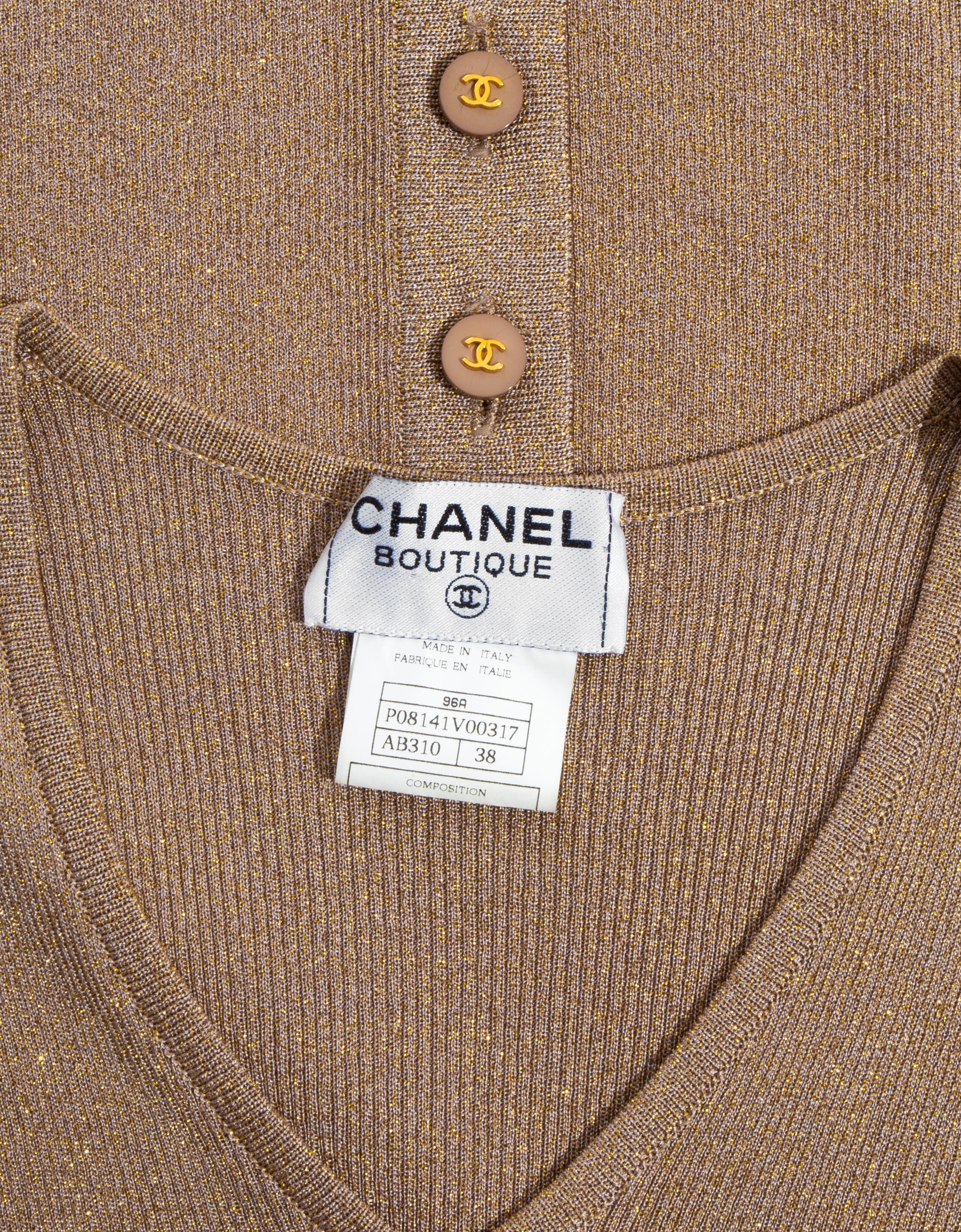 Chanel by Karl Lagerfeld Vestido camisero de lúrex dorado, fw 1996 en venta 4