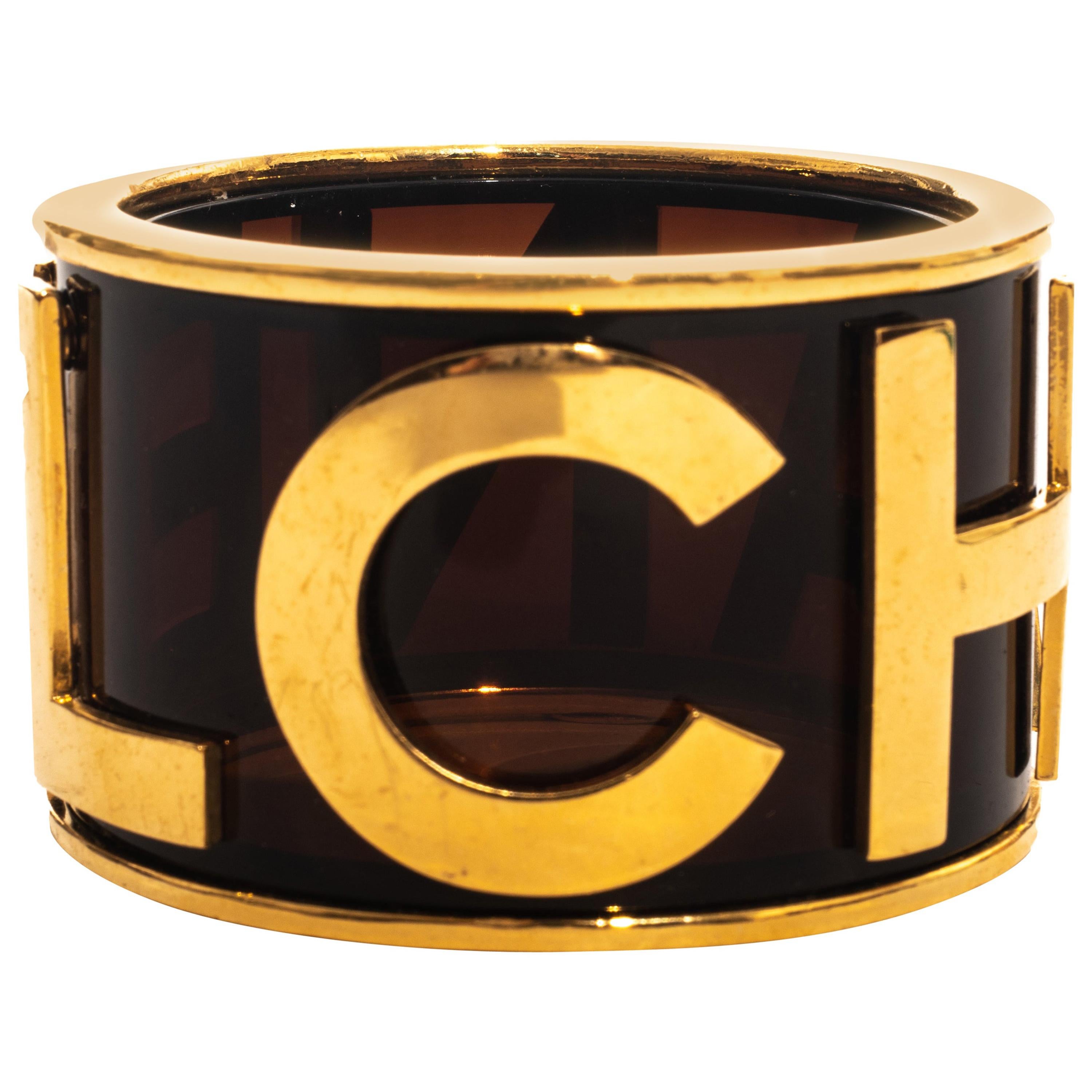 Chanel by Karl Lagerfeld gold plated lucite bangle bracelet, ss 1990