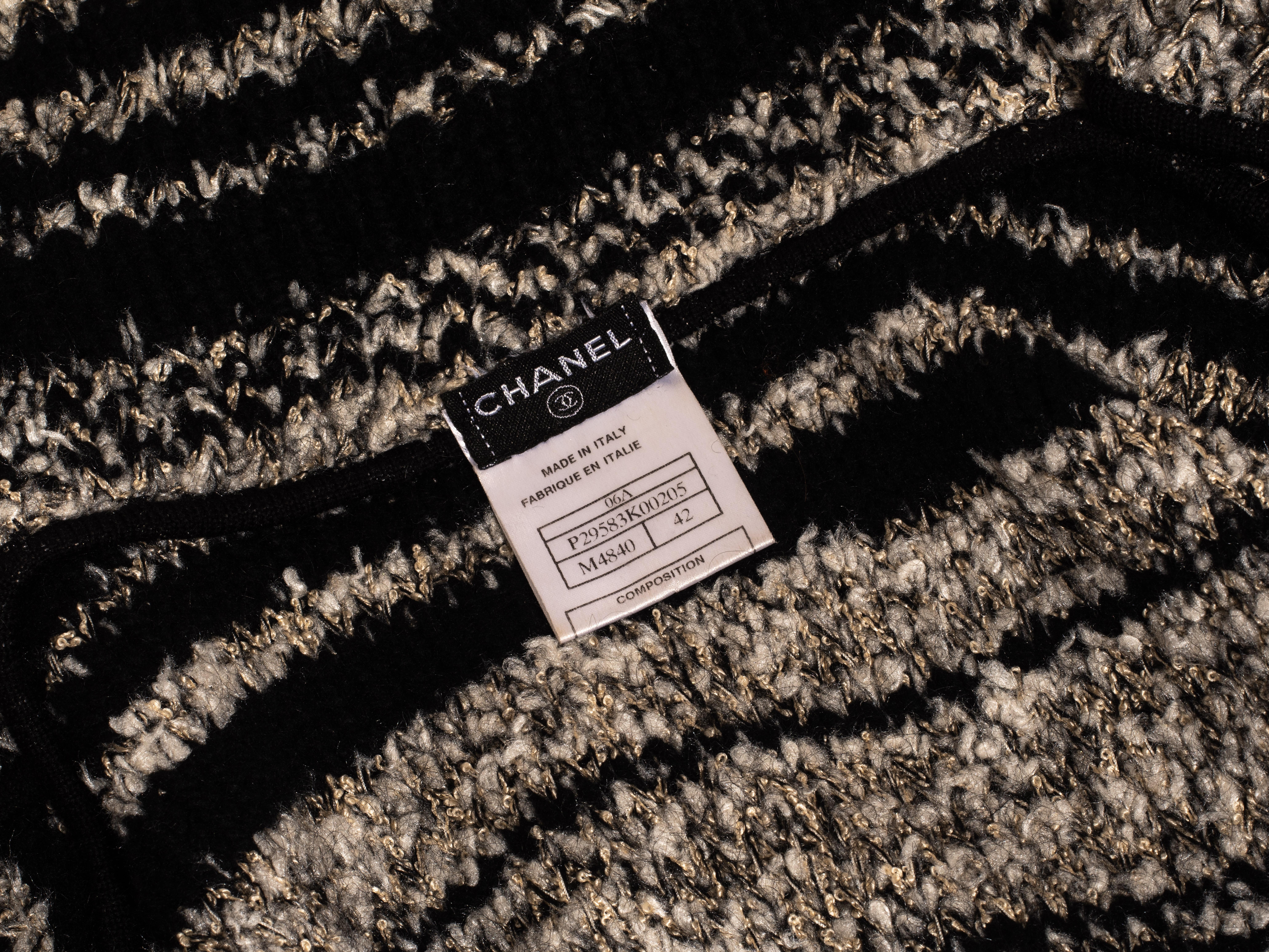 Women's Chanel by Karl Lagerfeld grey and black bouclé wool striped cardigan, fw 2006