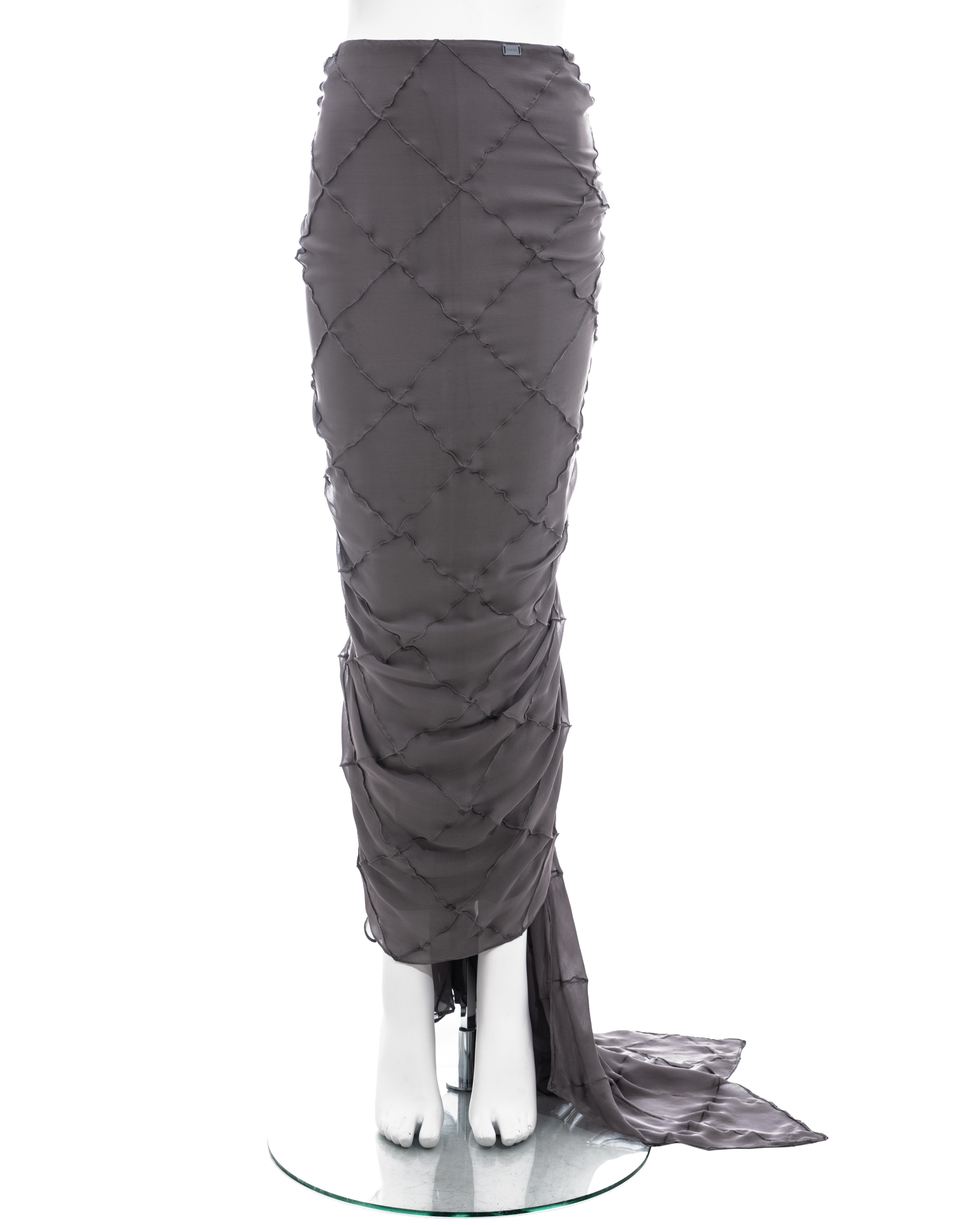 Grigio Gonna da sera in seta patchwork grigia Chanel by Karl Lagerfeld for Chanel, ss 1999