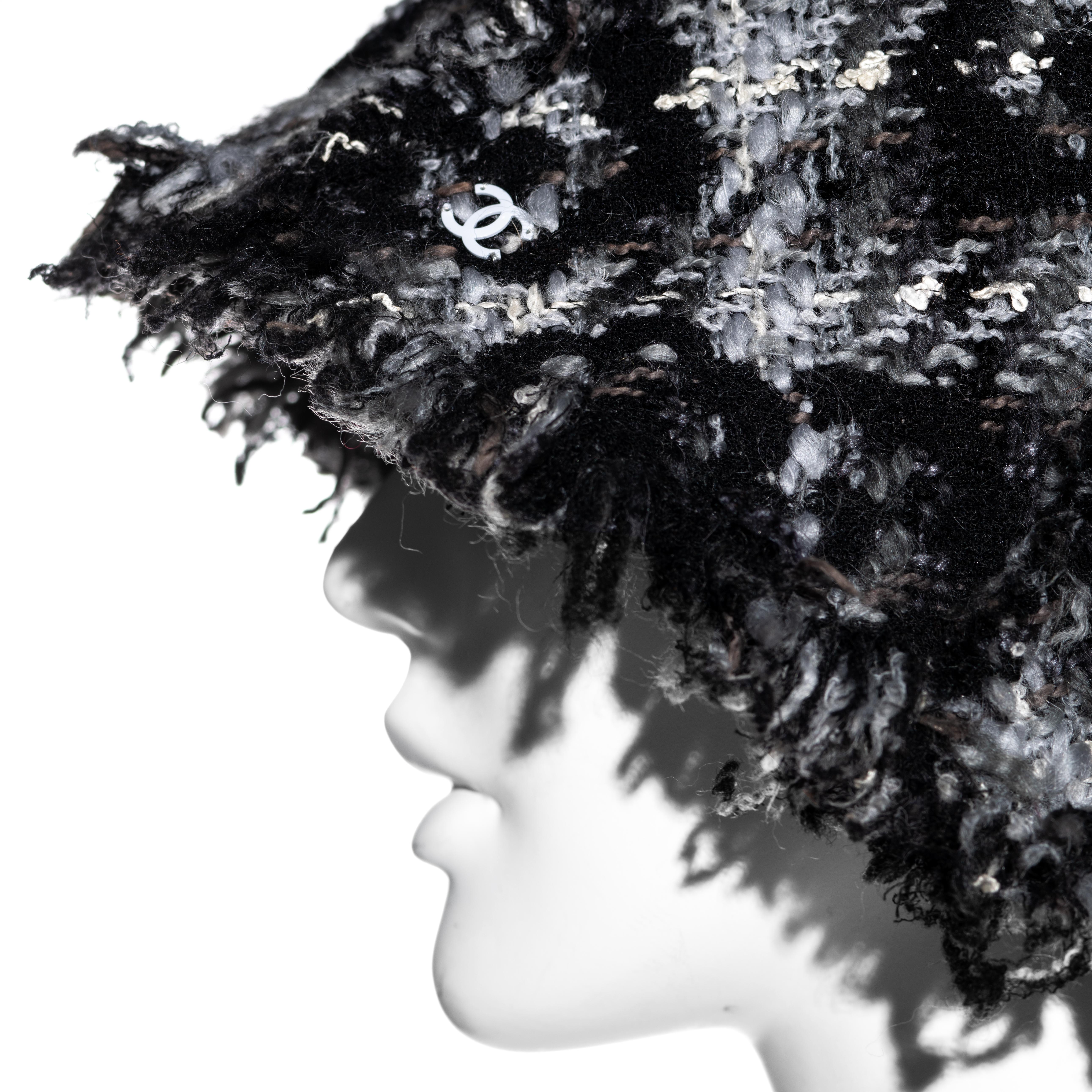 Black Chanel by Karl Lagerfeld grey wool tweed bucket hat, fw 2005
