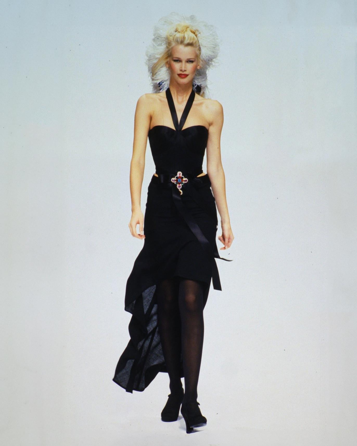 Women's Chanel by Karl Lagerfeld Haute Couture Black Silk Evening Dress, fw 1994 For Sale
