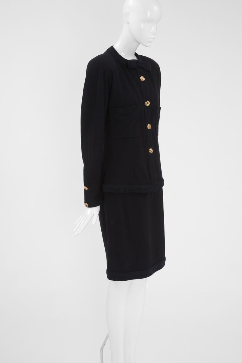 Black Chanel by Karl Lagerfeld Haute Couture Bow Skirt Suit, Circa 1985 For Sale