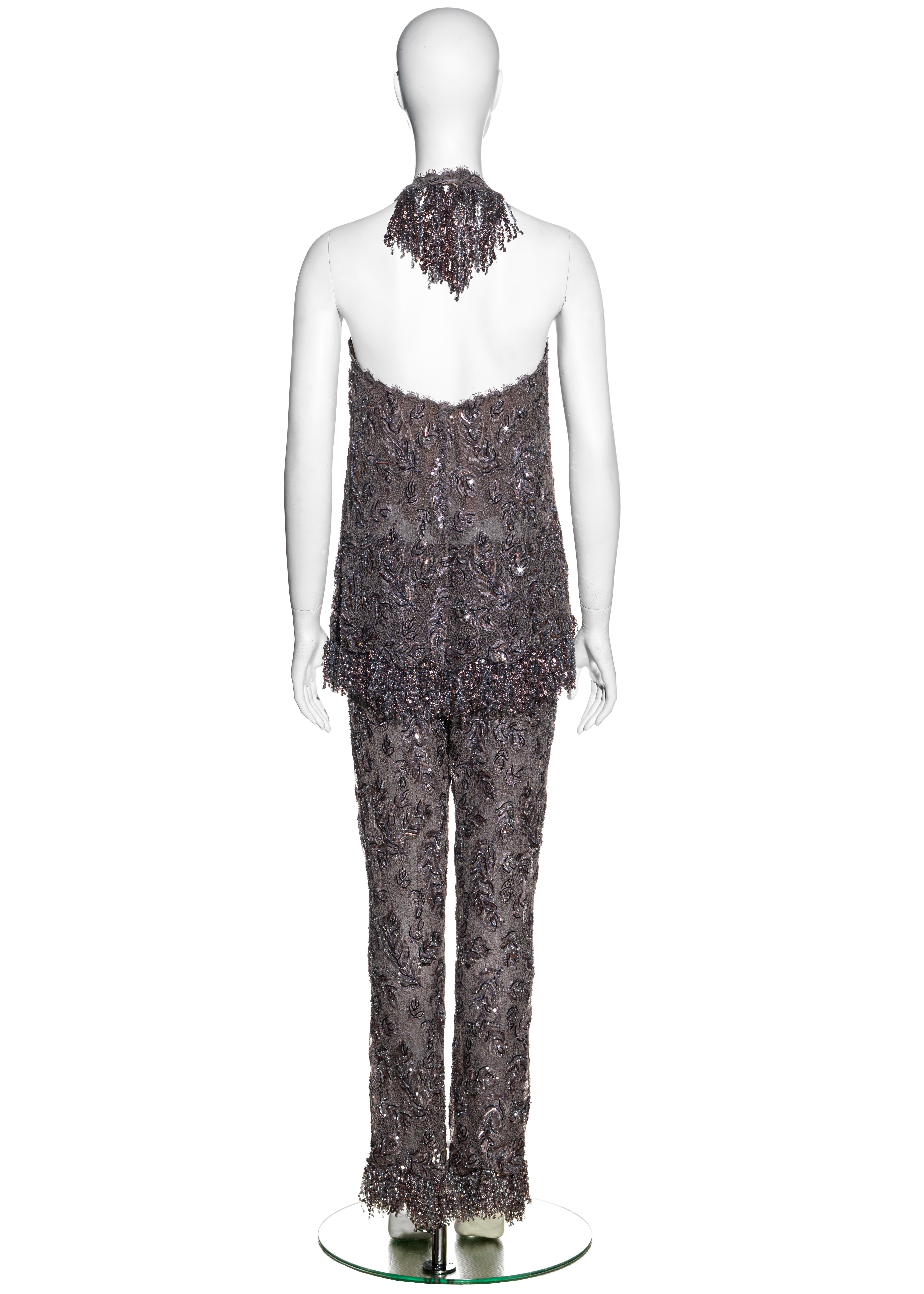 Chanel by Karl Lagerfeld Haute Couture mauve embroidered lace pant suit, fw 2002 For Sale 1