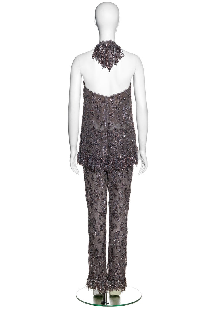 Chanel by Karl Lagerfeld Haute Couture mauve embroidered lace pant suit, fw 2002 For Sale 2