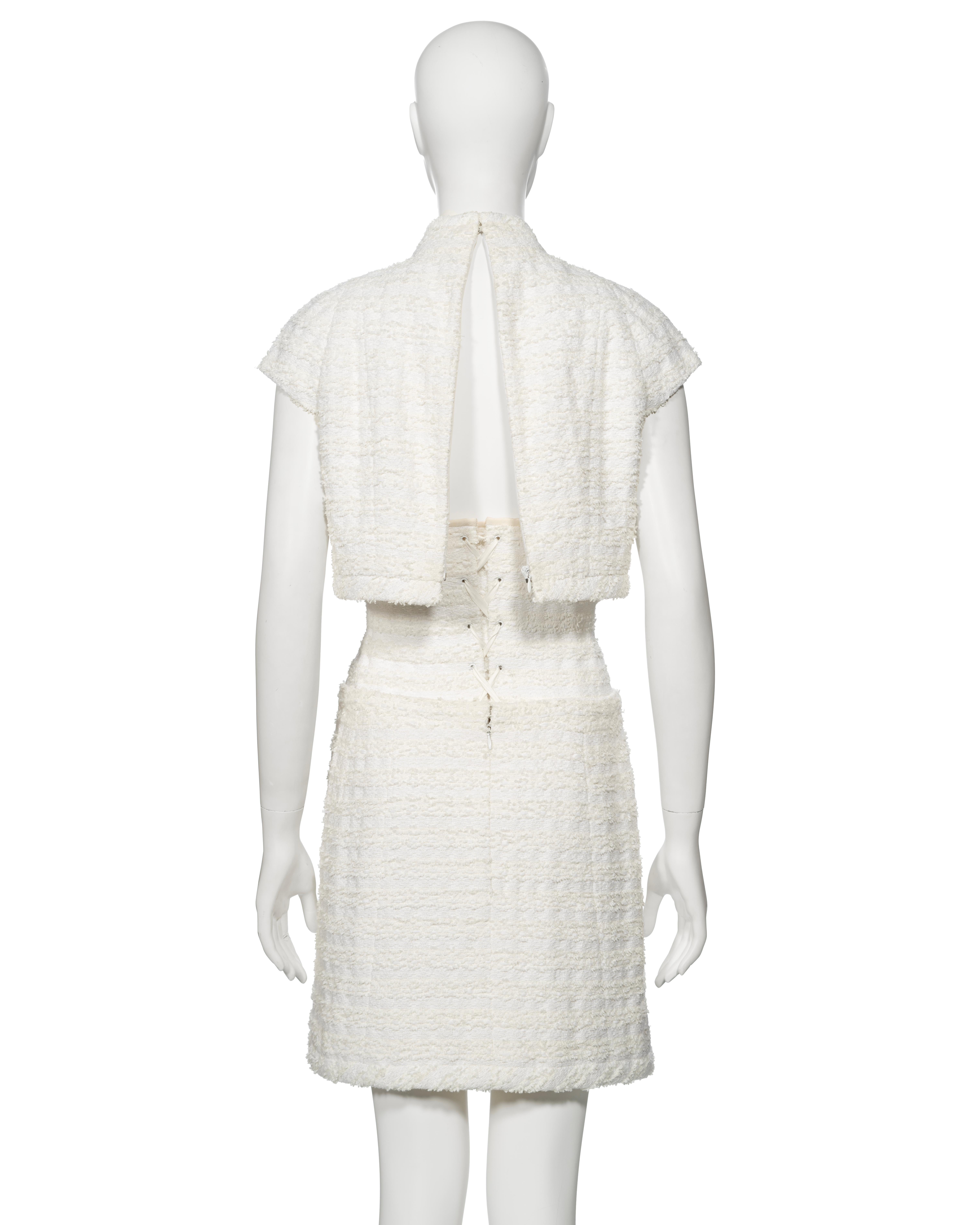 Chanel by Karl Lagerfeld Haute Couture White Bouclé Corseted Skirt Suit, ss 2014 For Sale 12