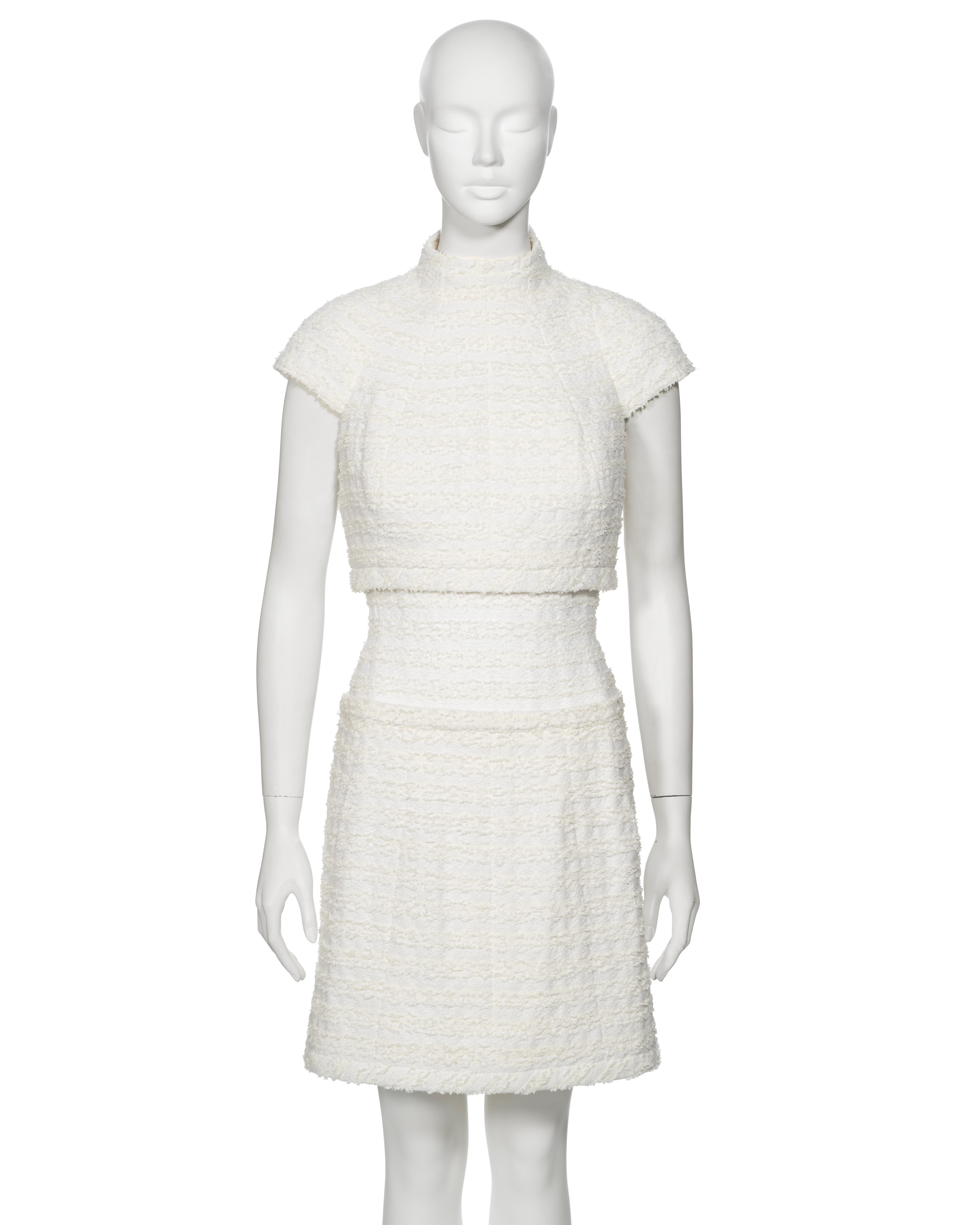 Women's Chanel by Karl Lagerfeld Haute Couture White Bouclé Corseted Skirt Suit, ss 2014 For Sale