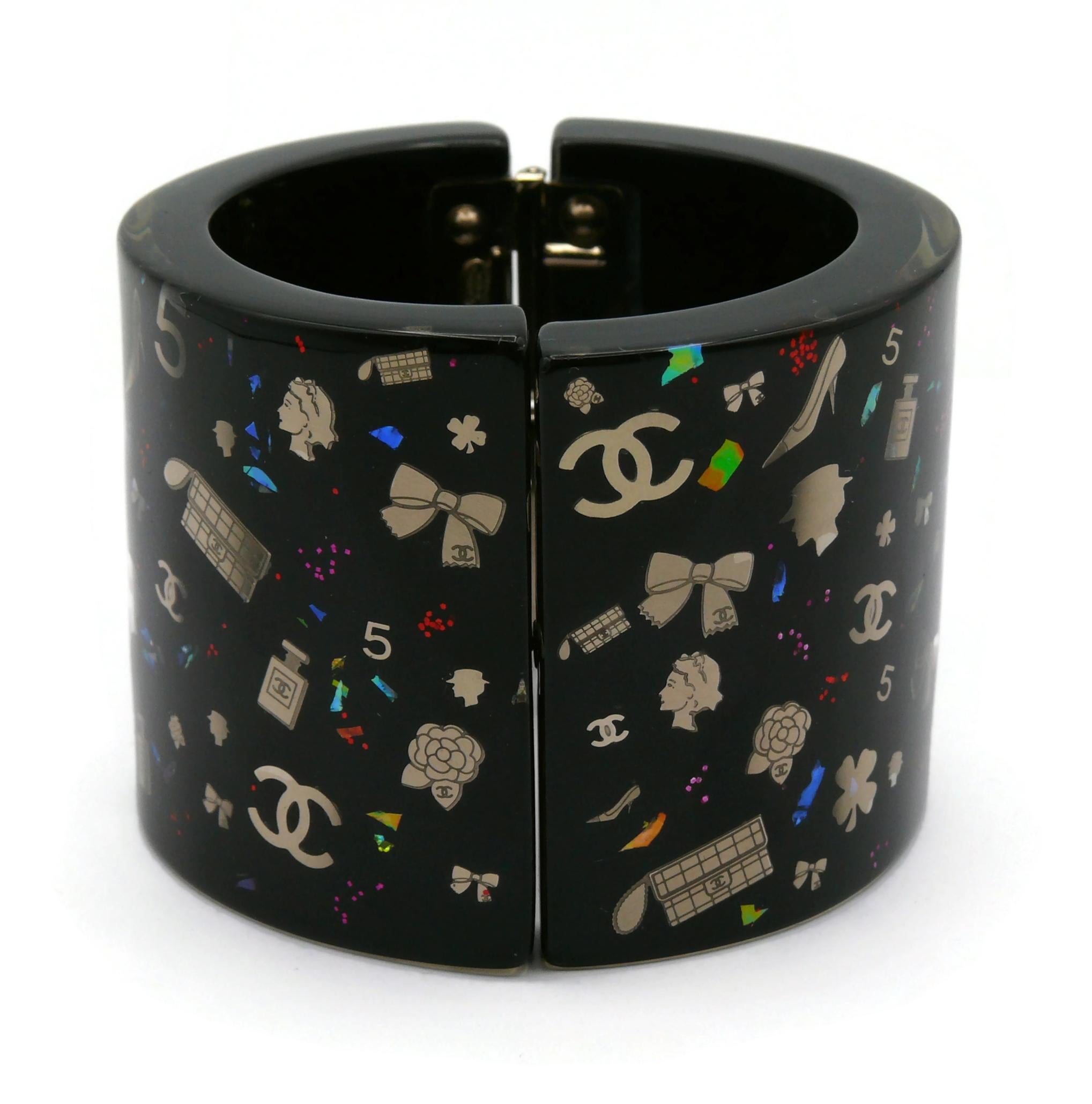 CHANEL by KARL LAGERFELD Iconic Symbols Black Cuff Bracelet, Fall 2006 For Sale 6