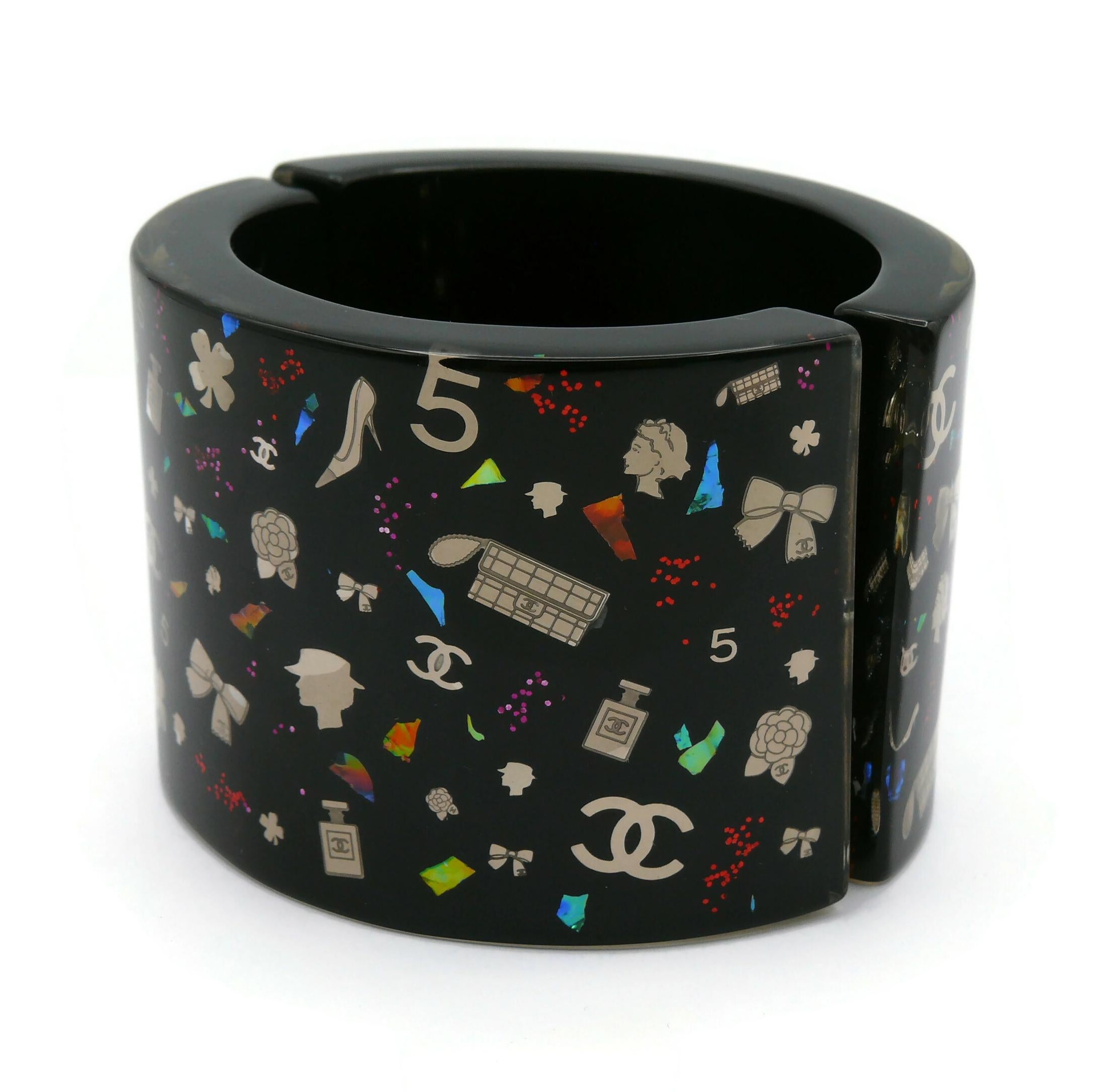 CHANEL by KARL LAGERFELD Iconic Symbols Black Cuff Bracelet, Fall 2006 For Sale 1