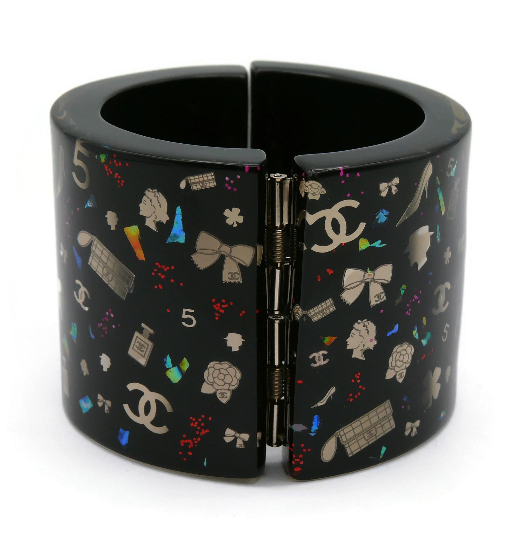 CHANEL by KARL LAGERFELD Iconic Symbols Black Cuff Bracelet, Fall 2006 For Sale 2