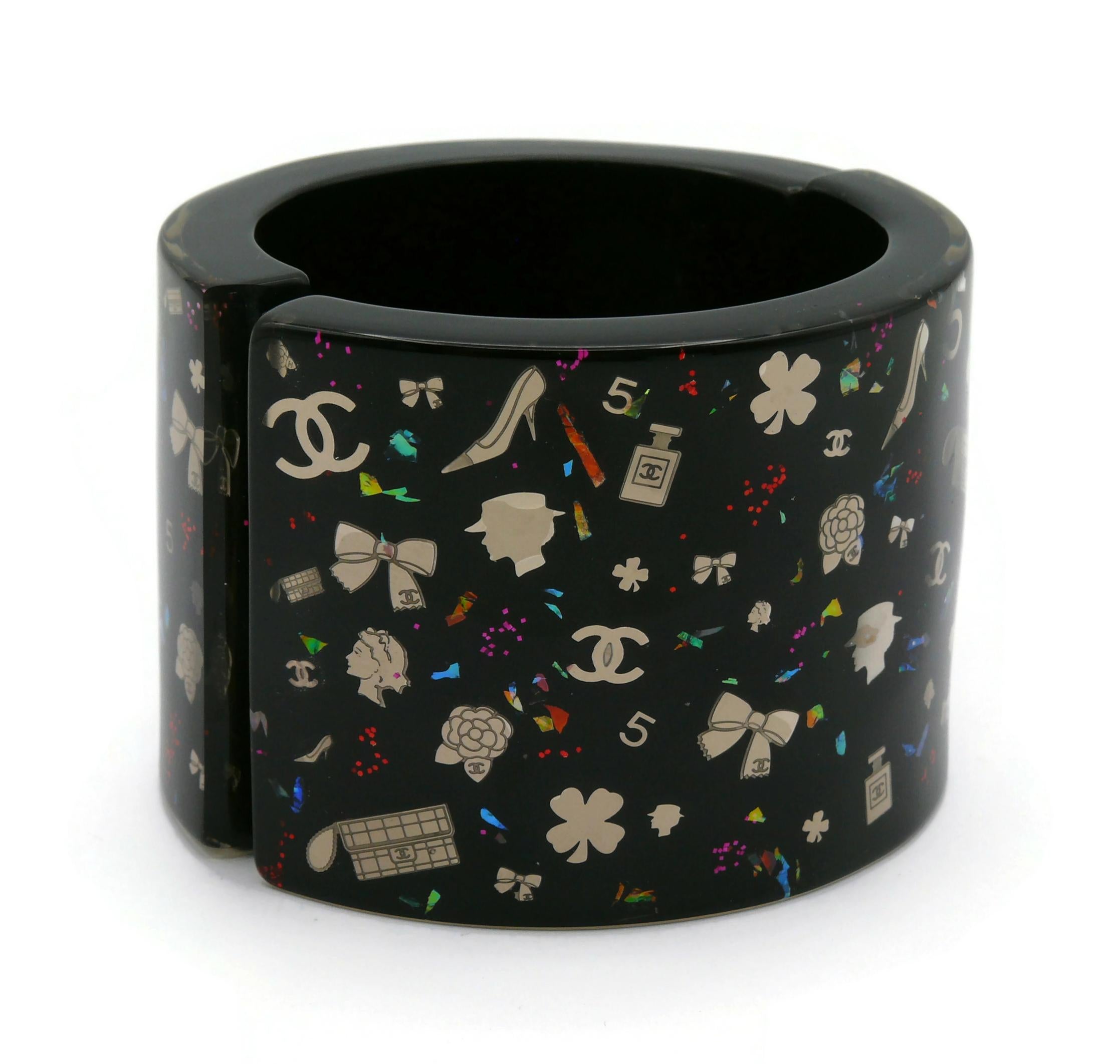 CHANEL by KARL LAGERFELD Iconic Symbols Black Cuff Bracelet, Fall 2006 For Sale 3