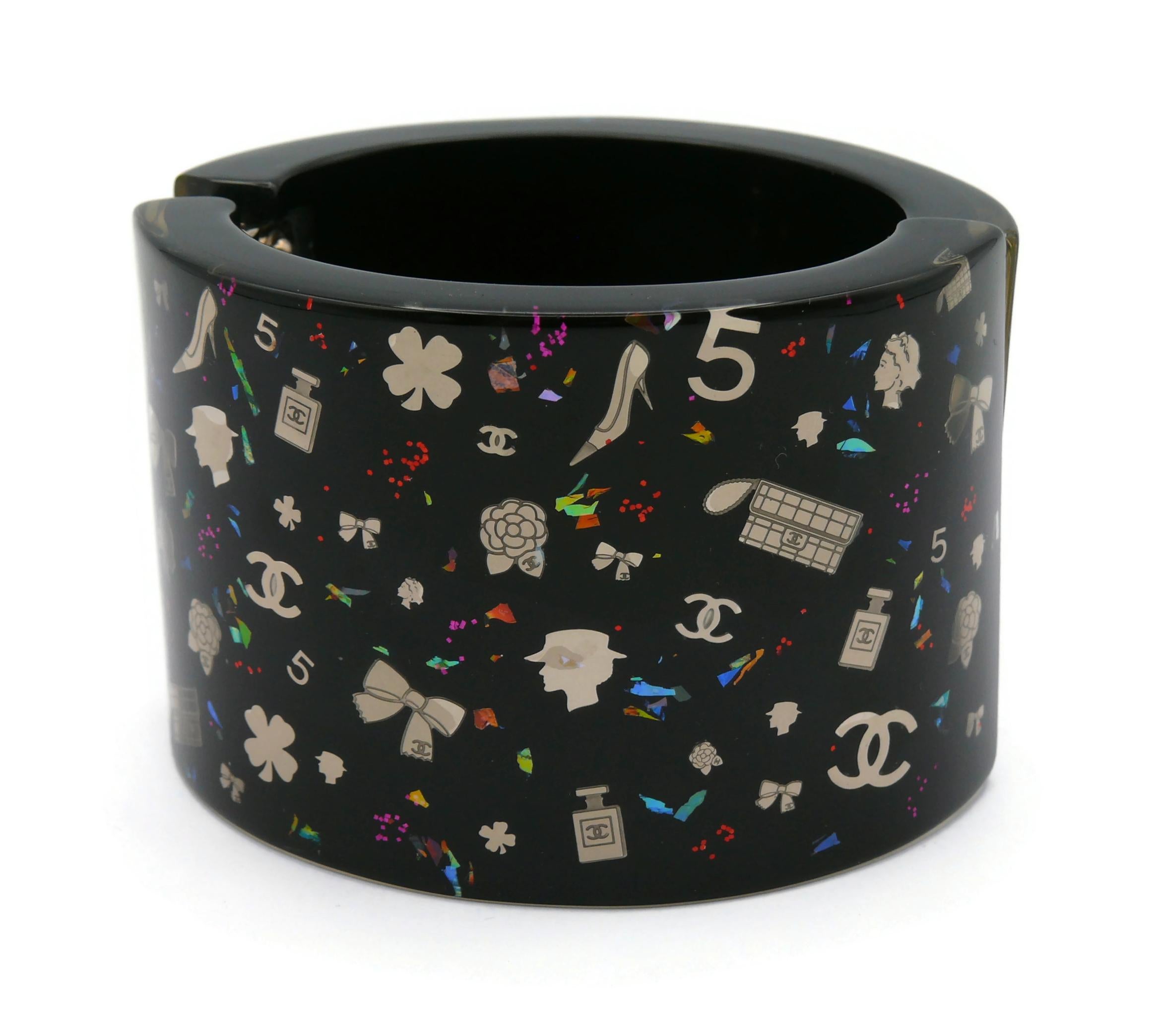 CHANEL by KARL LAGERFELD Iconic Symbols Black Cuff Bracelet, Fall 2006 For Sale 4