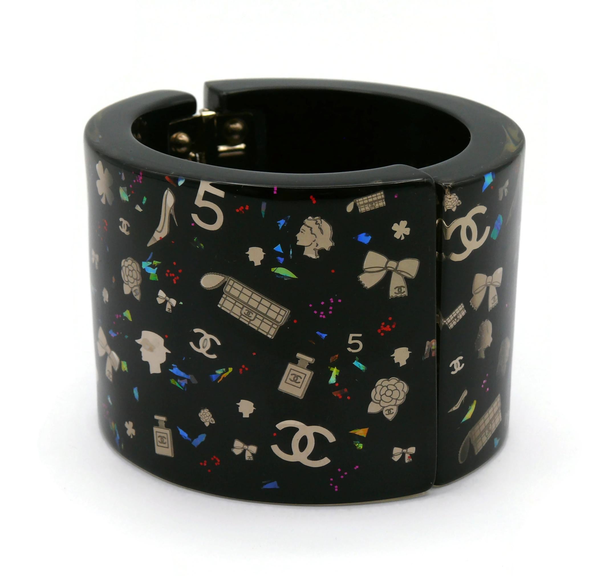 CHANEL by KARL LAGERFELD Iconic Symbols Black Cuff Bracelet, Fall 2006 For Sale 5