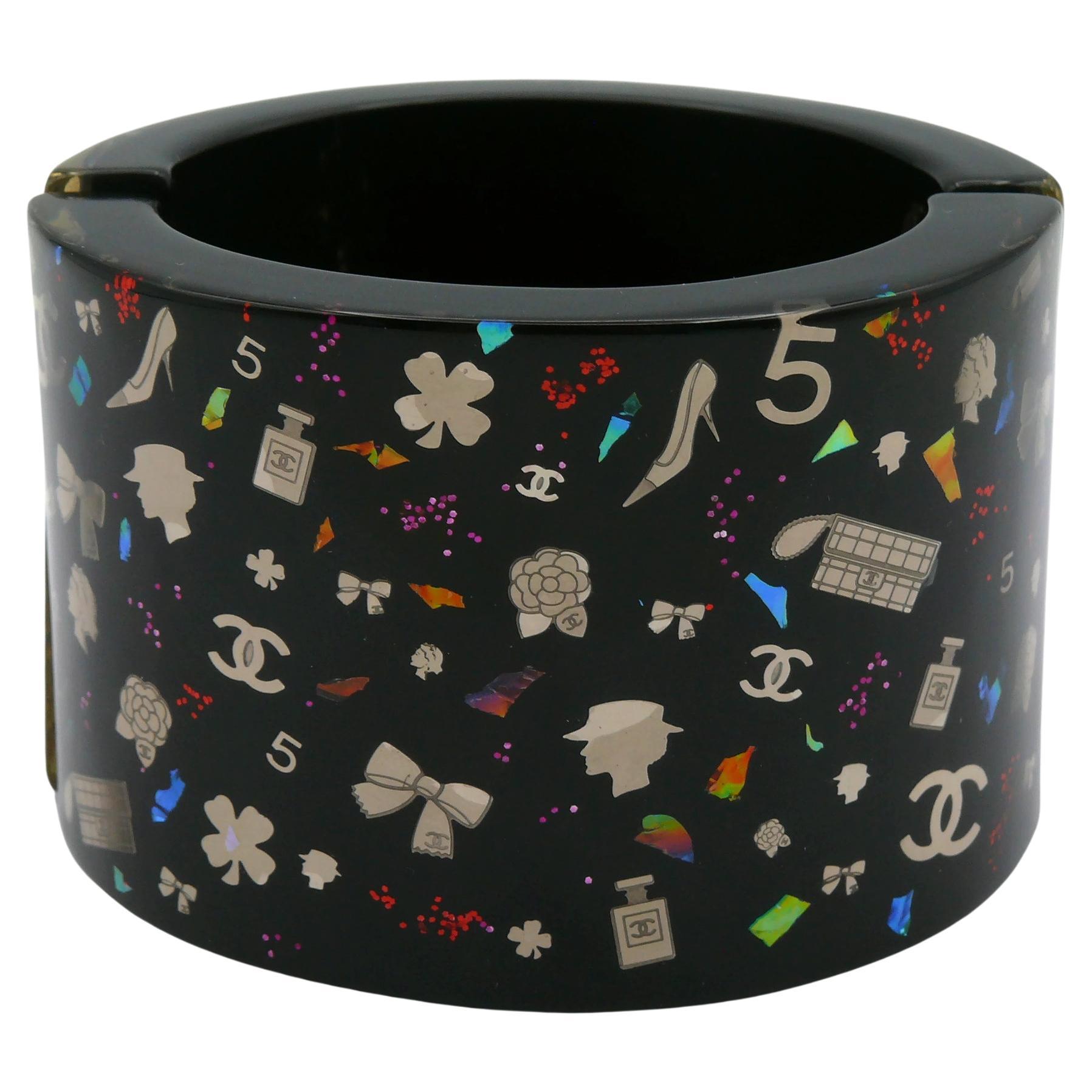 CHANEL by KARL LAGERFELD Iconic Symbols Black Cuff Bracelet, Fall 2006 For Sale