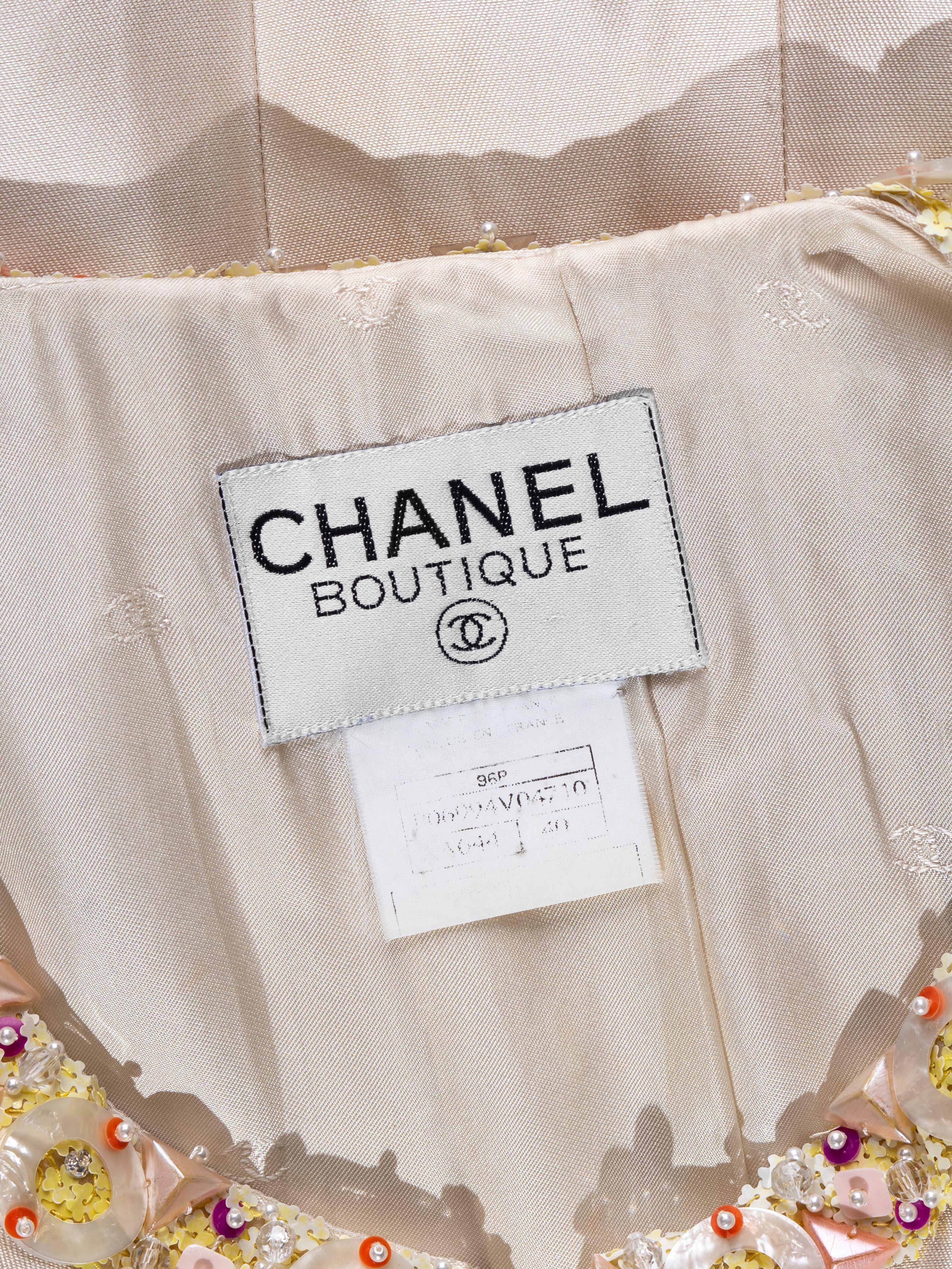 Costume pantalon de soirée en soie ivoire embelli Chanel par Karl Lagerfeld, PÉ 1996 en vente 7