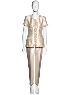 Chanel by Karl Lagerfeld ivory silk embellished evening pant suit, ss 1996