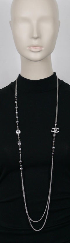 CHANEL by KARL LAGERFELD Jewelled CC Silver Tone Chain Necklace, 2018