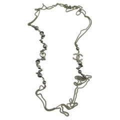 Used CHANEL by KARL LAGERFELD Jewelled CC Silver Tone Chain Necklace, 2018