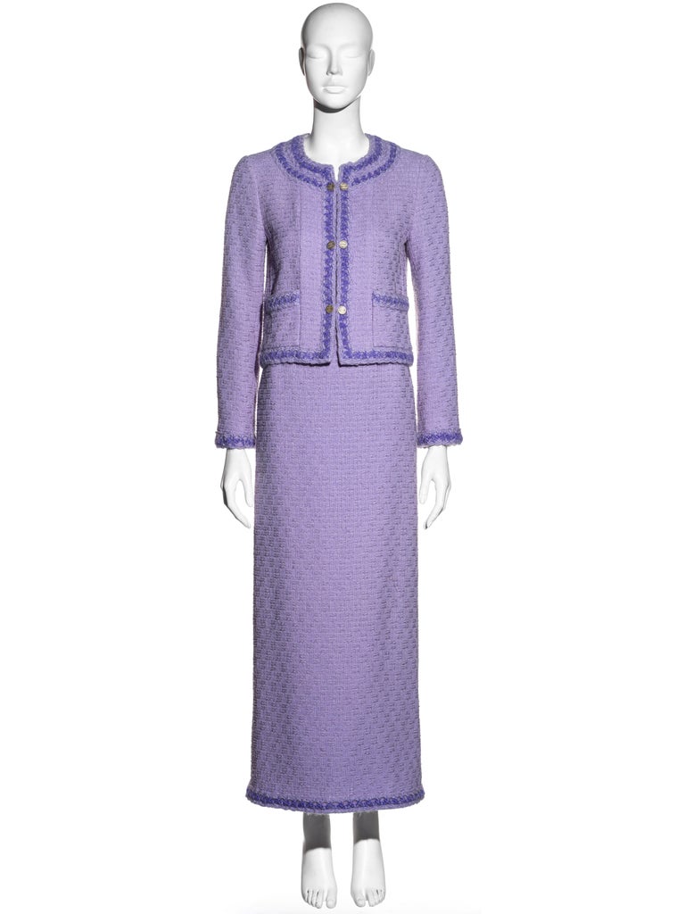 Chanel by Karl Lagerfeld lilac tweed jacket and maxi skirt suit, fw 1998  For Sale at 1stDibs