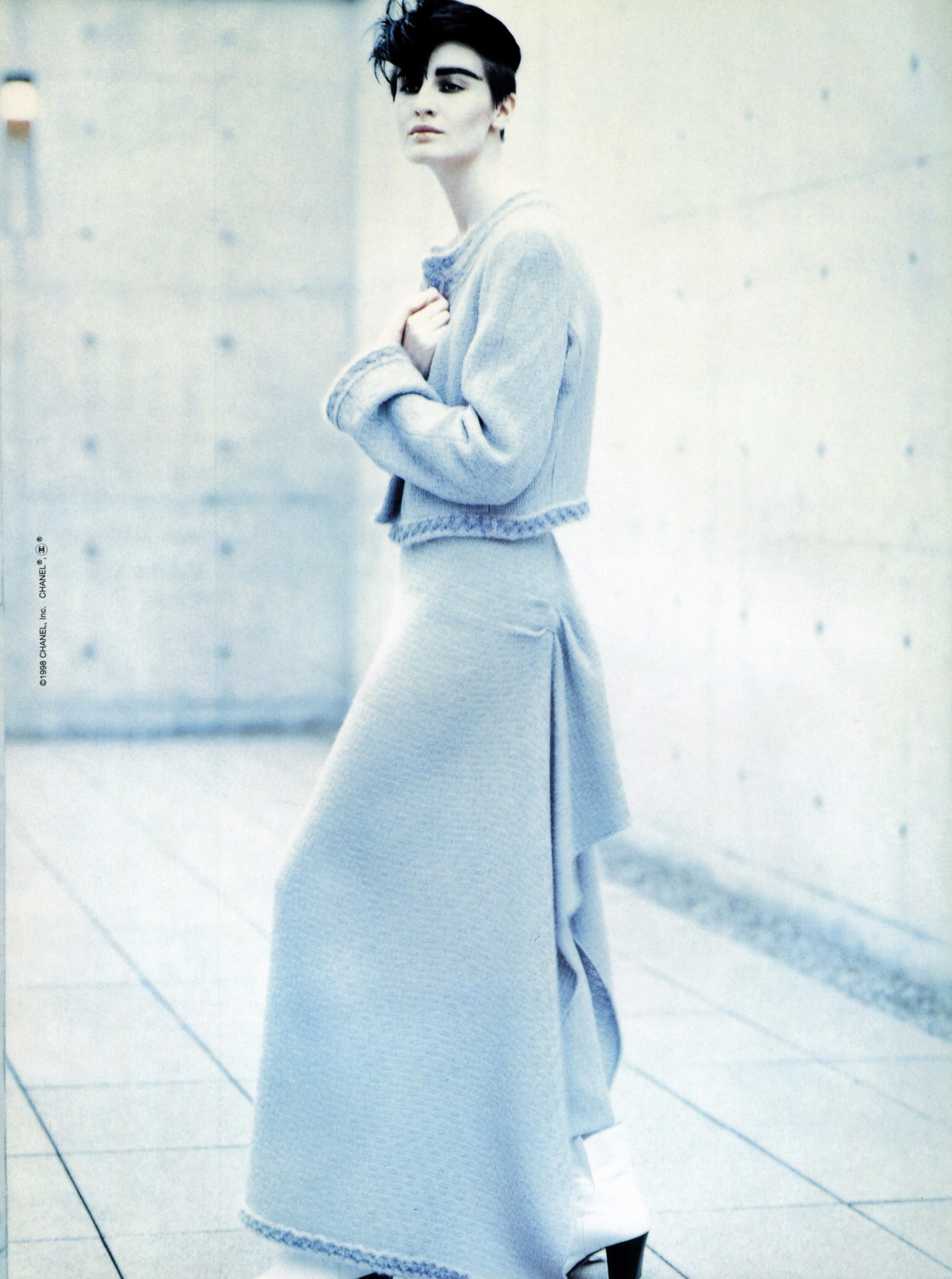 Tailleur veste et jupe longue en tweed lilas Chanel by Karl Lagerfeld, A/H 1998 Pour femmes en vente