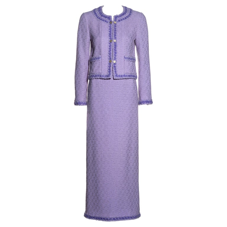 Tailleur veste et jupe longue en tweed lilas Chanel by Karl