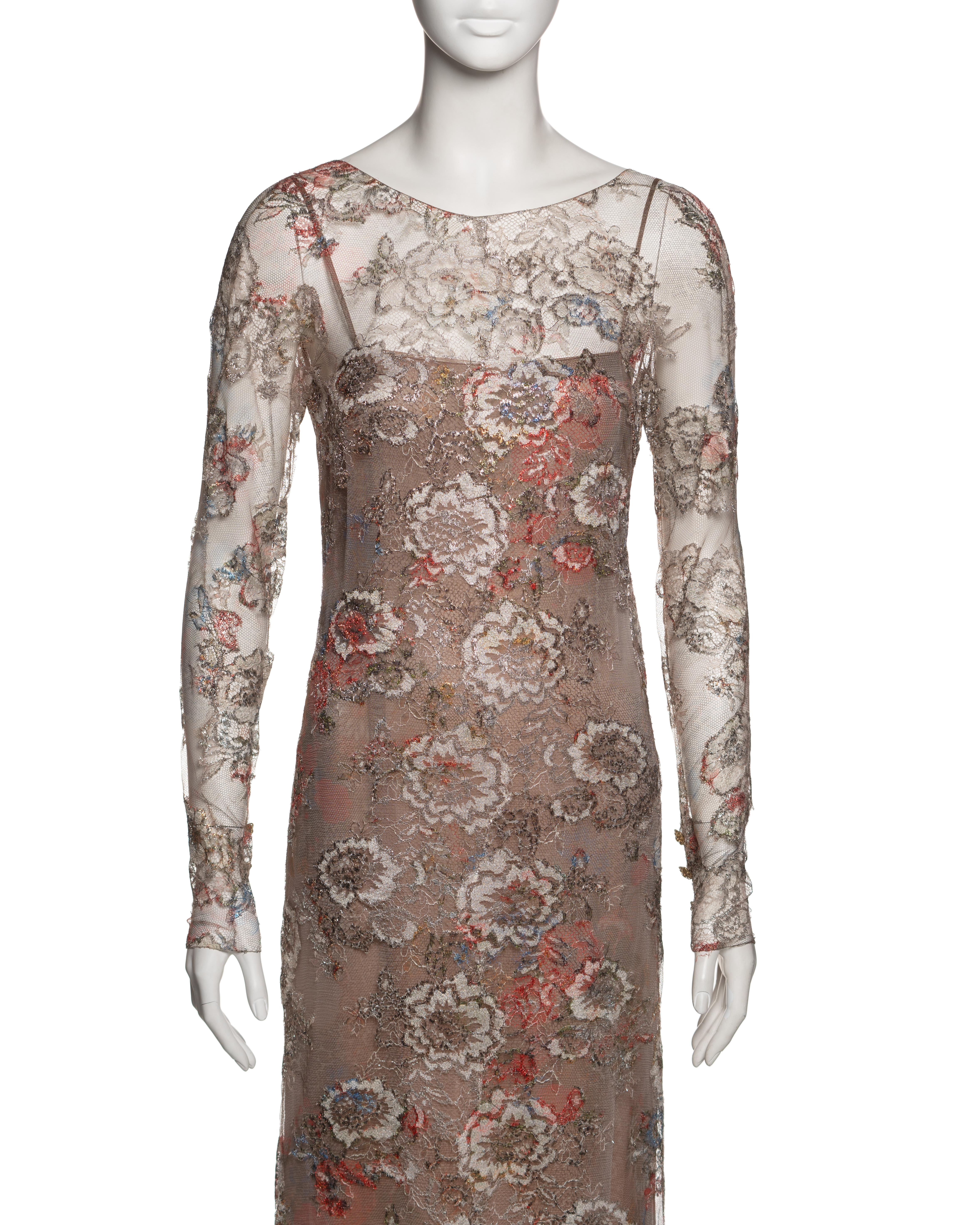 Women's Chanel by Karl Lagerfeld Metallic Floral Lace Evening Dress, Métiers d’Art 2011 For Sale
