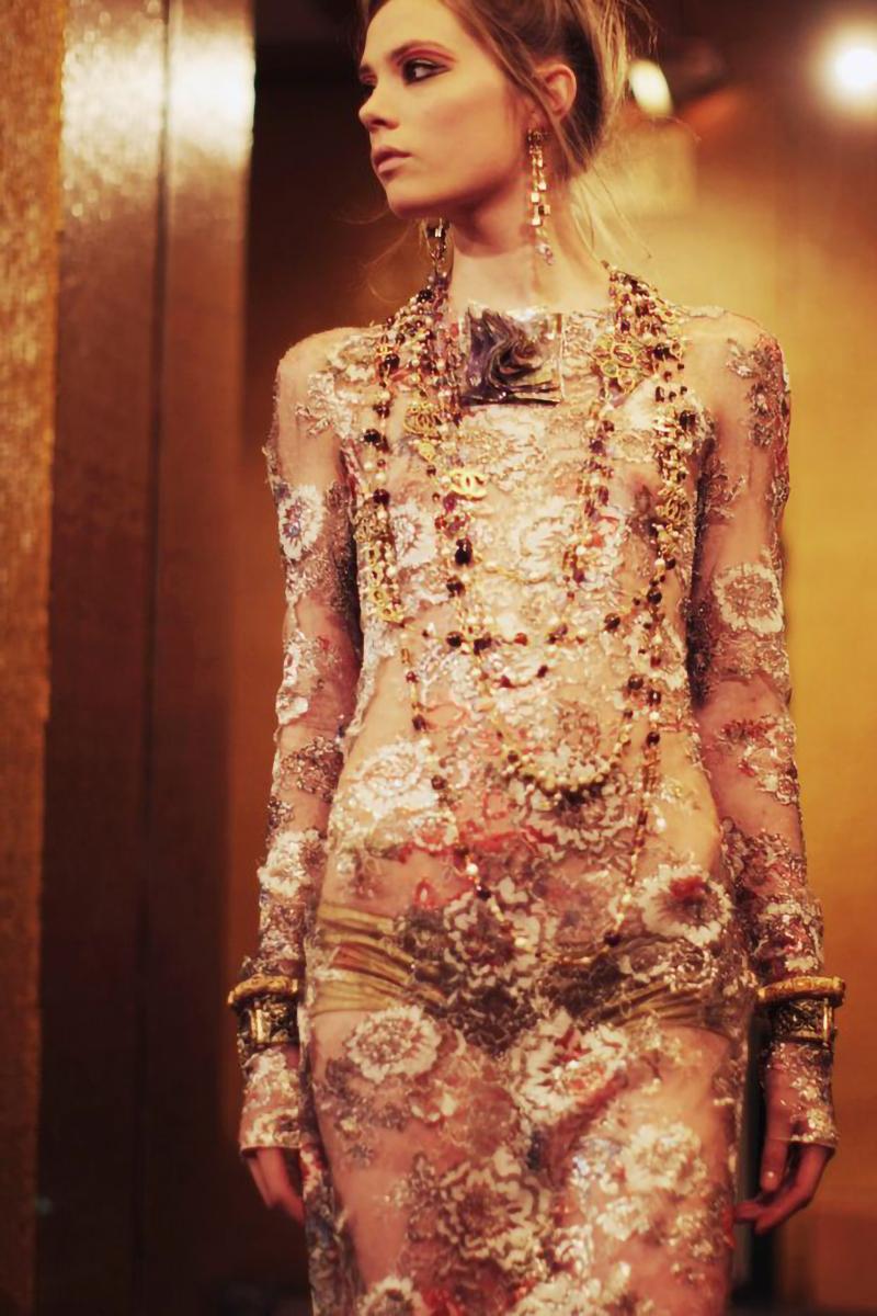 Chanel by Karl Lagerfeld Metallic Floral Lace Evening Dress, Métiers d’Art 2011 For Sale 2