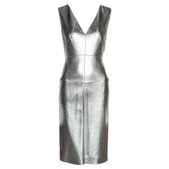 Used Chanel by Karl Lagerfeld metallic silver leather sheath dress, fw 1999