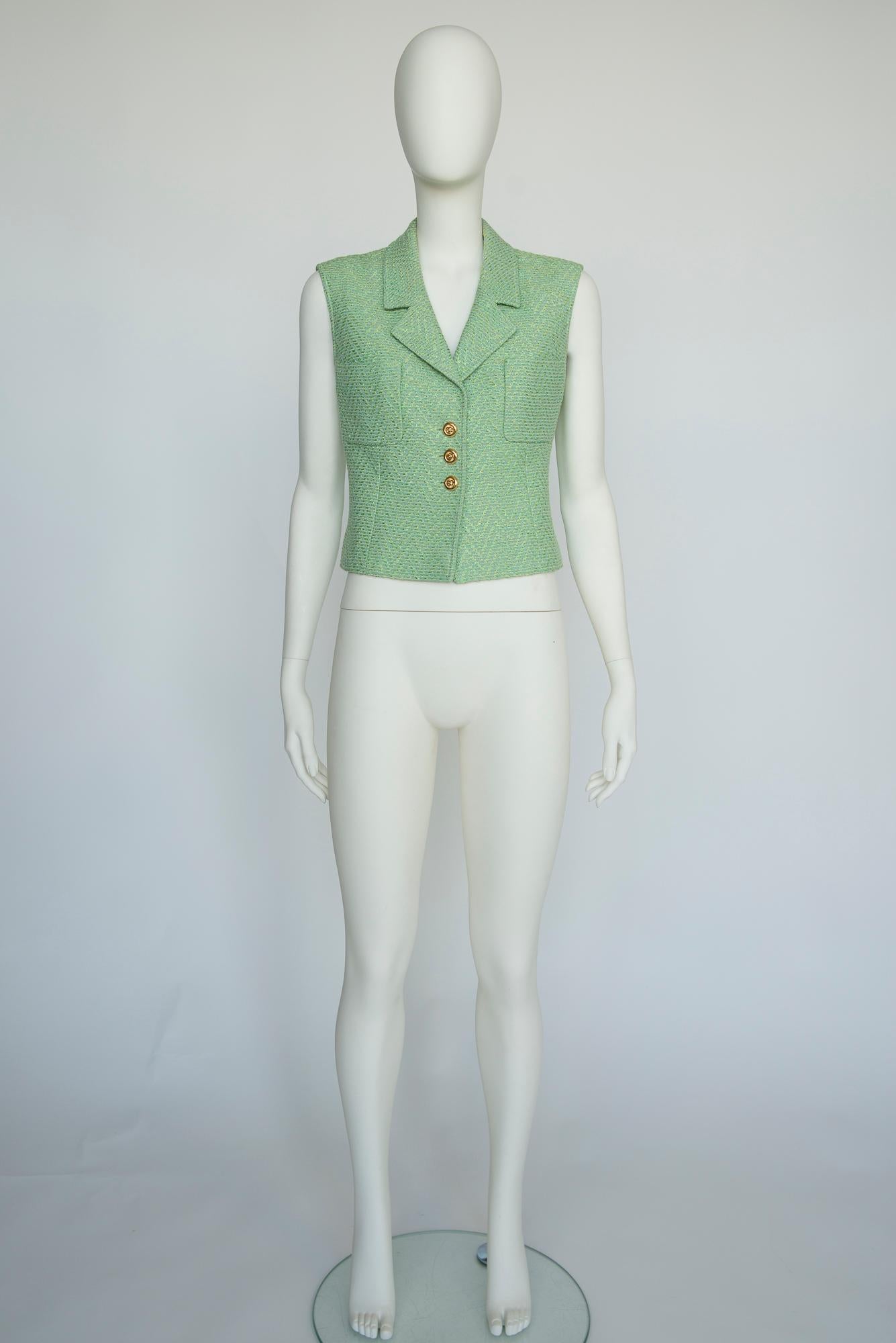 Green Chanel By Karl Lagerfeld Iridescent Metallic Tweed 